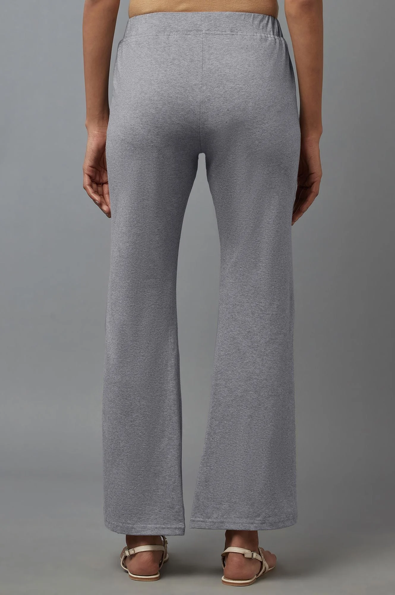 Elleven Women's Grey Solid Flared Cotton Pants With Slip On Closure - Image 3
