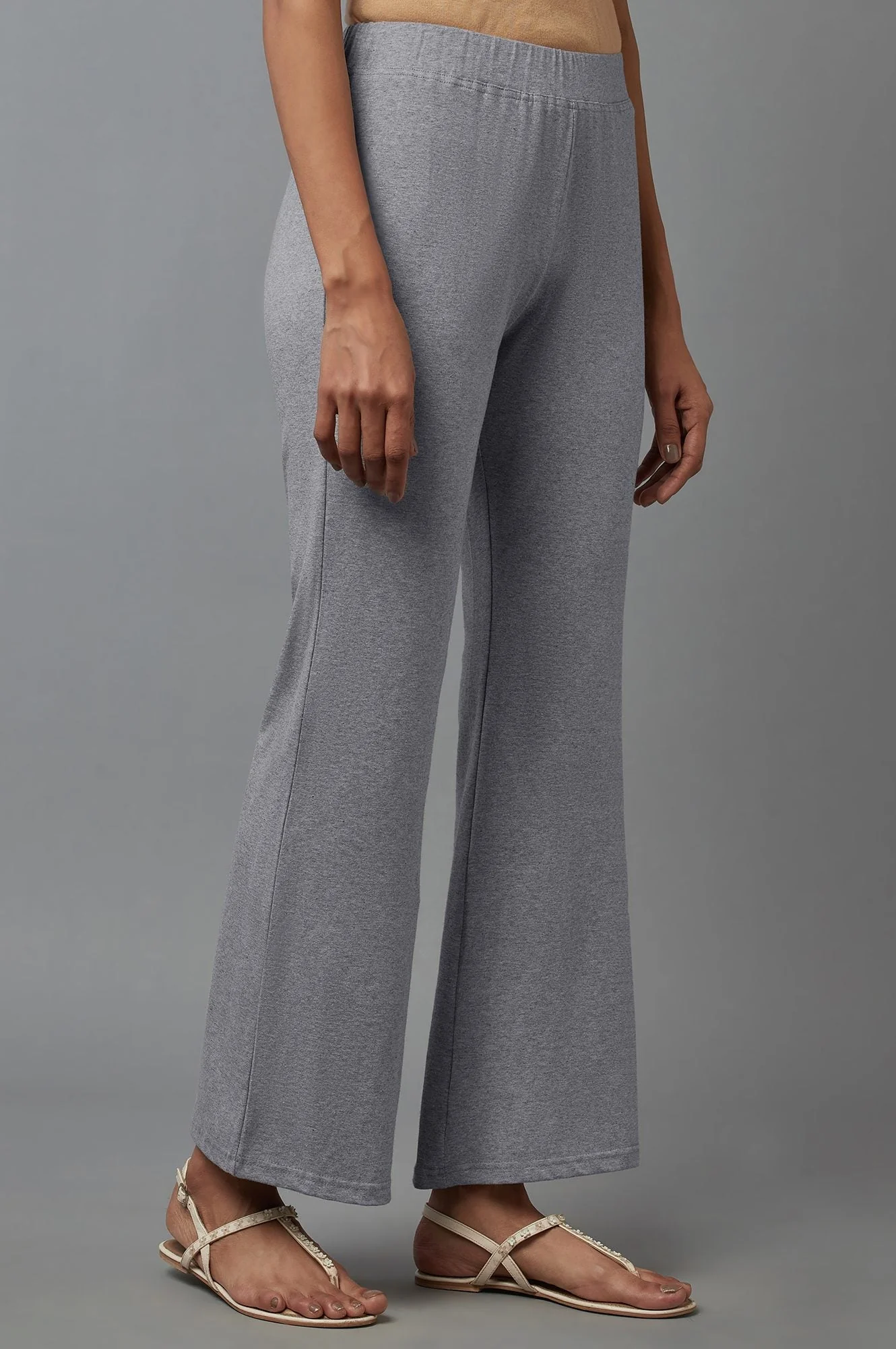 Elleven Women's Grey Solid Flared Cotton Pants With Slip On Closure - Image 7