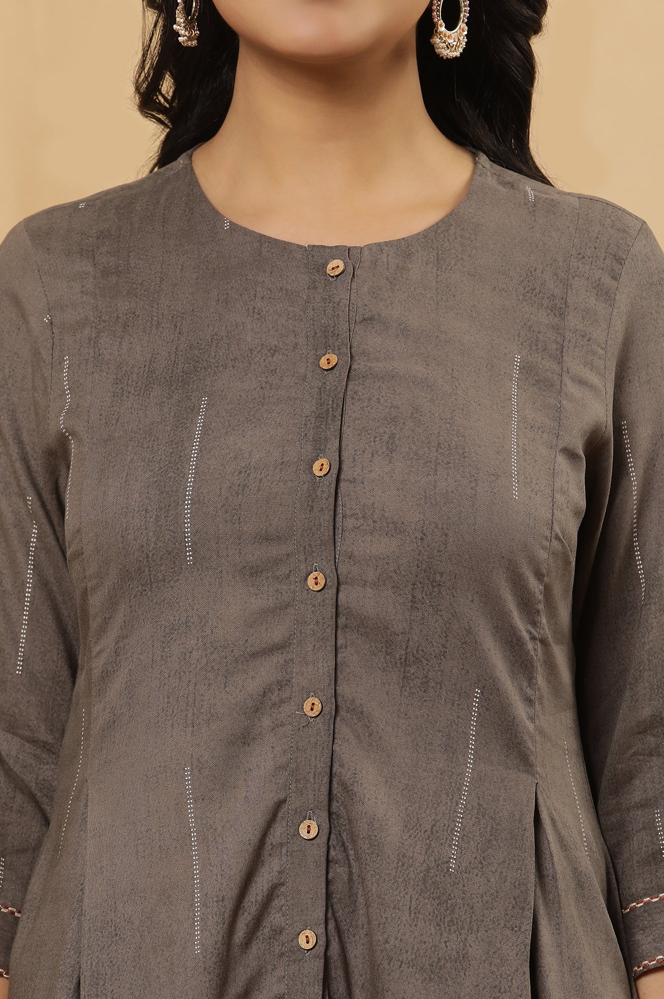 Grey Button Down Kurta And Pants Set - Image 6