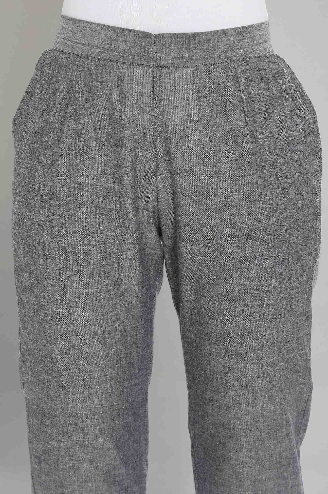 Elleven Women's Grey Solid Straight Fit Cotton Trousers With Elasticated Waistband - Image 6