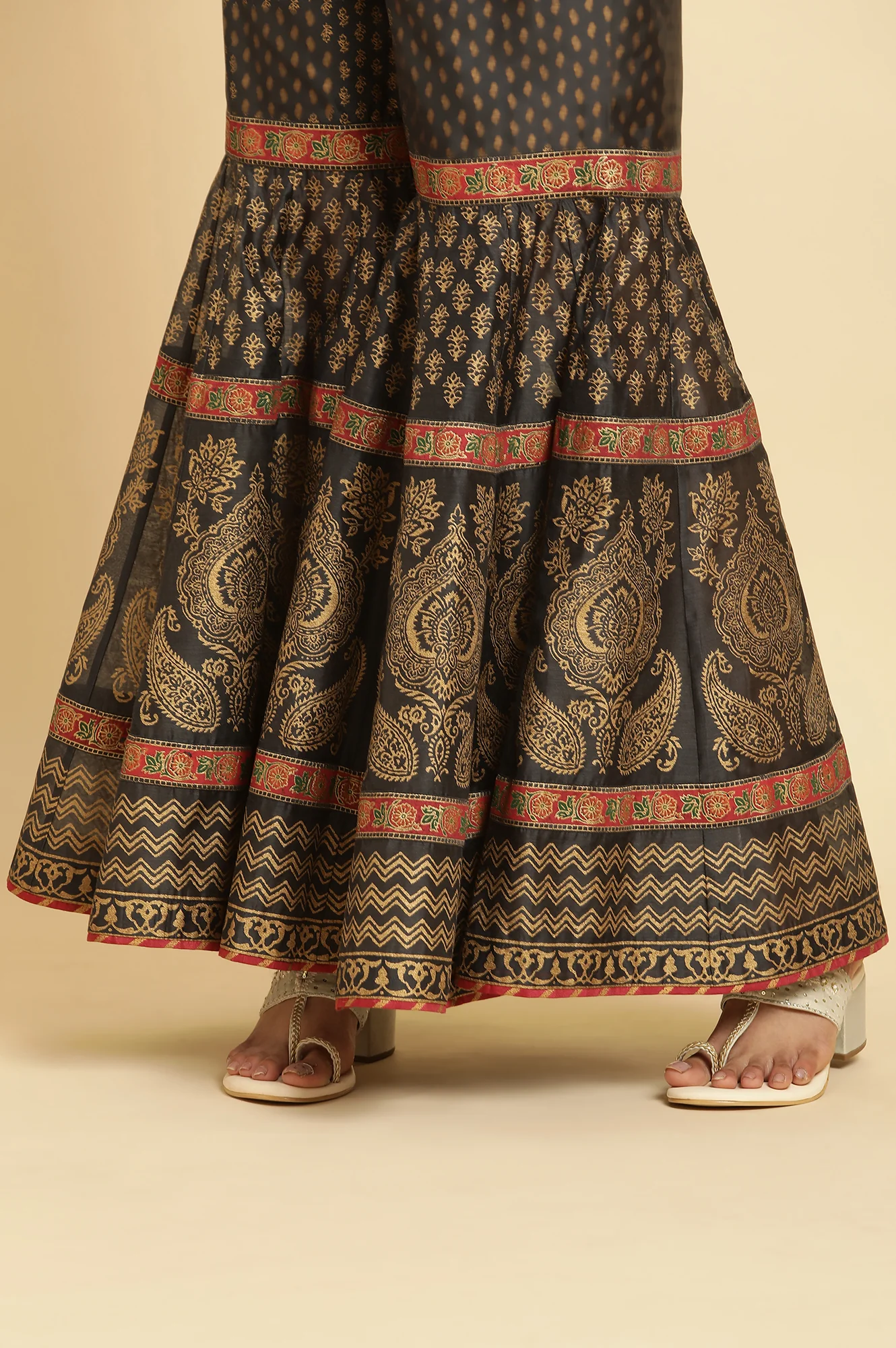 Grey Embroidered Short Kurta, Sharara And Dupatta - Image 11