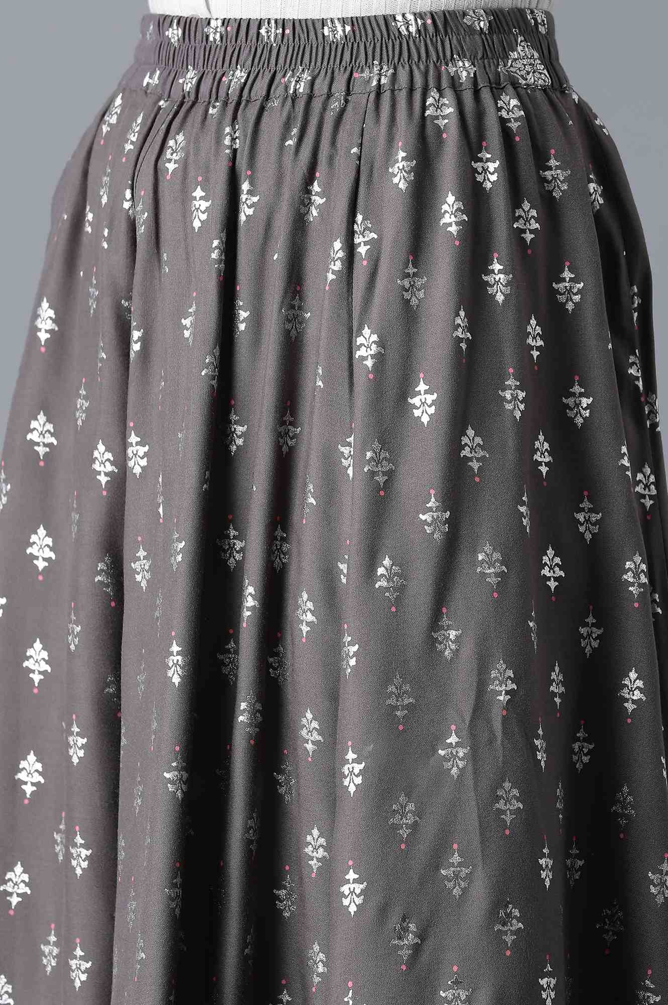 Elleven Women's Grey Floral Printed Flared Woven Skirt With Elasticated Waist - Image 6