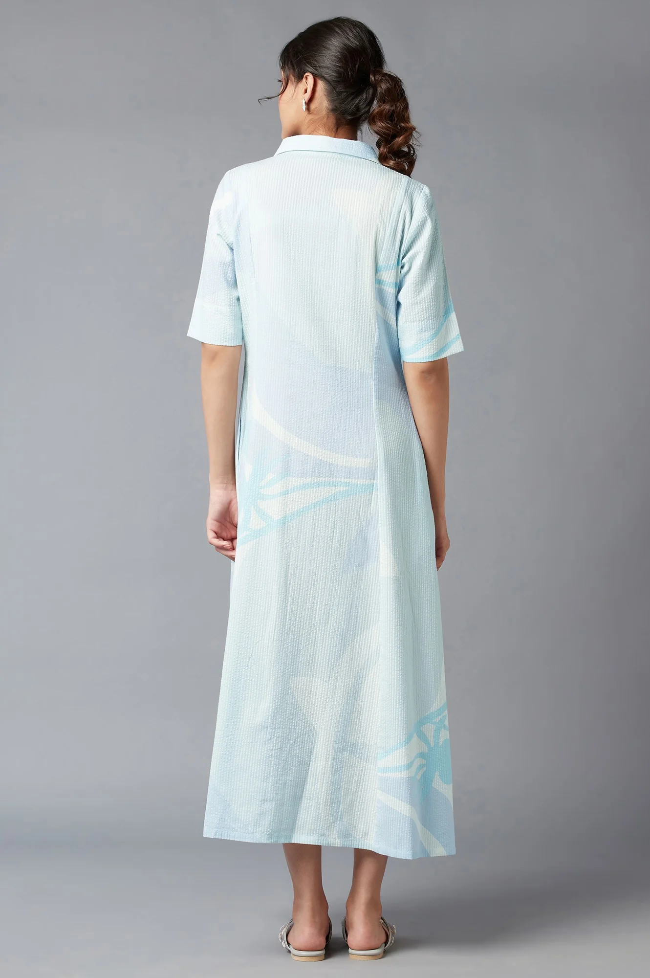 Grey Floral Print Long Shirt Dress - Image 2