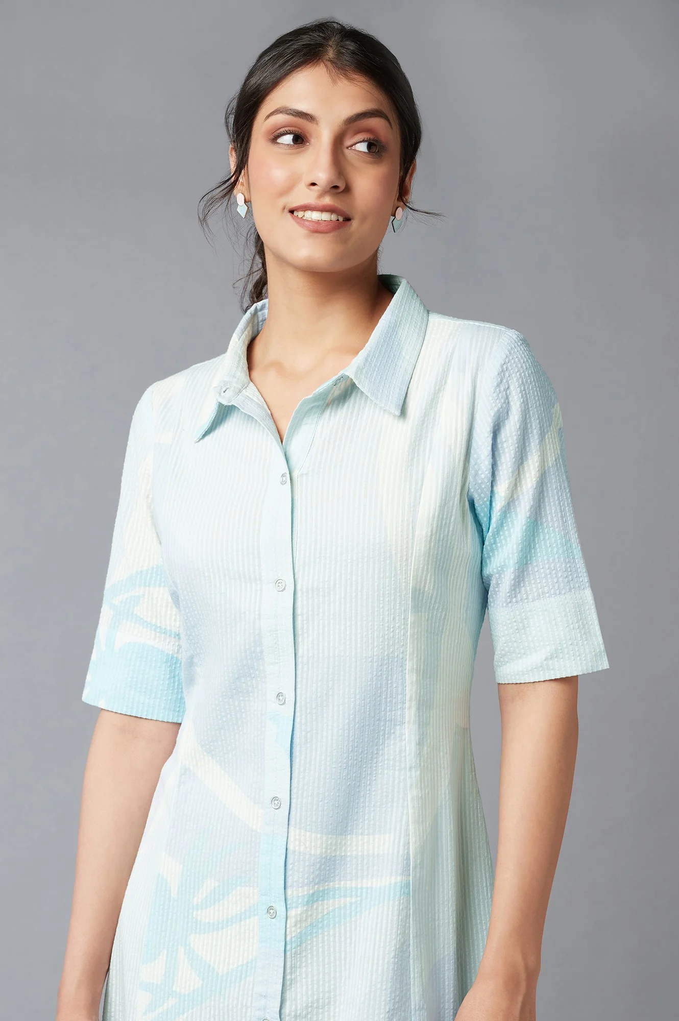 Grey Floral Print Long Shirt Dress - Image 5