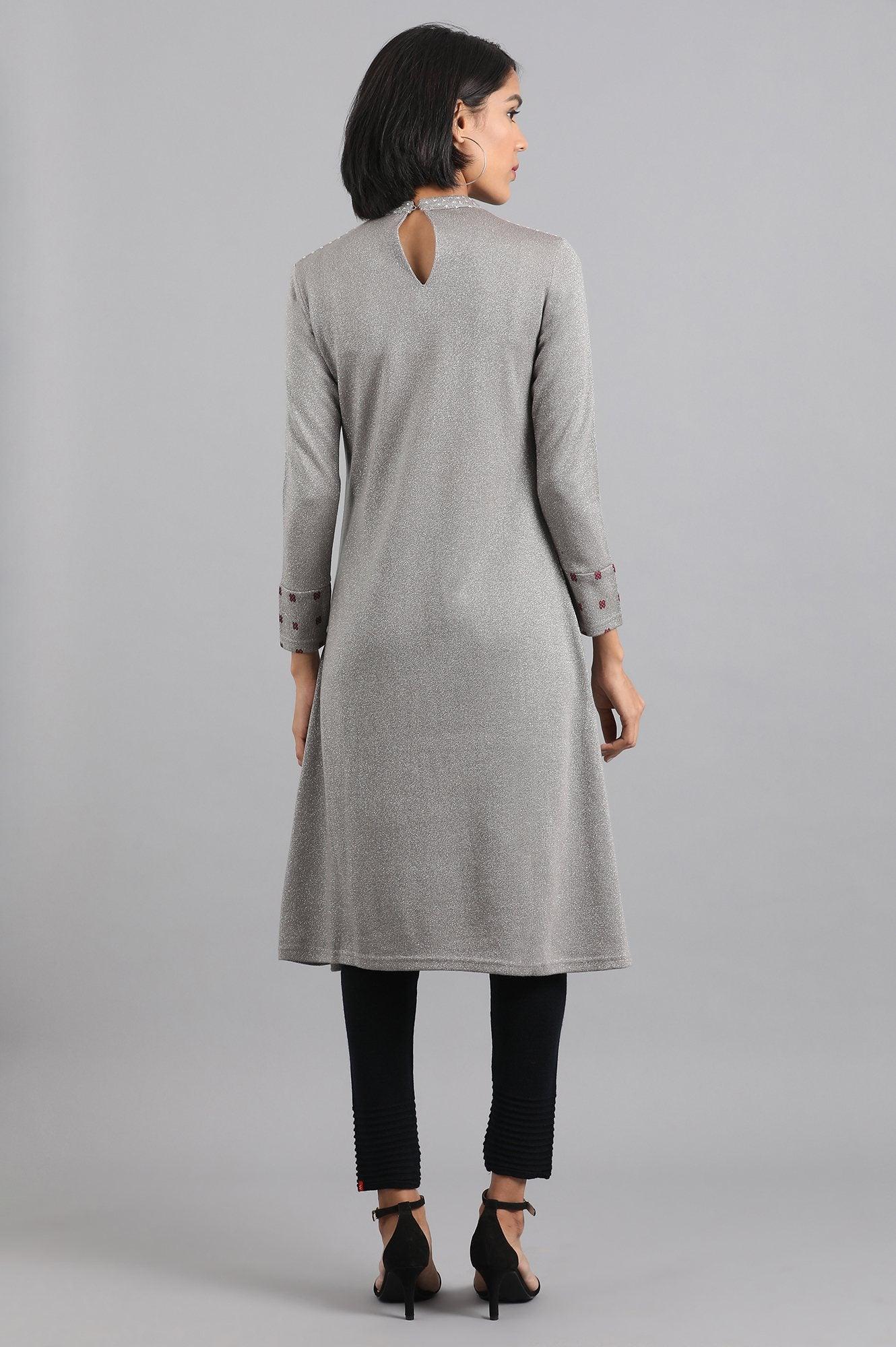 Grey Mandarin Neck Winter kurta - Image 2