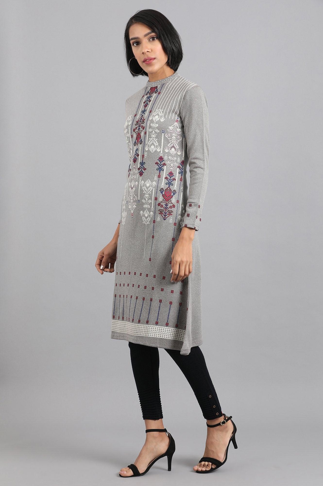 Grey Mandarin Neck Winter kurta - Image 3