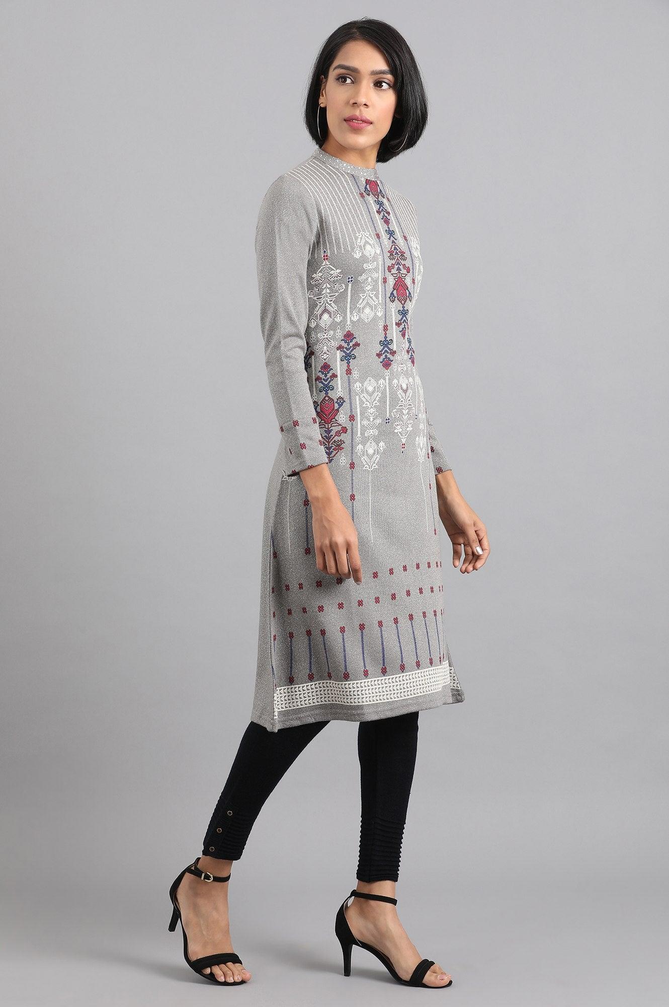Grey Mandarin Neck Winter kurta - Image 4