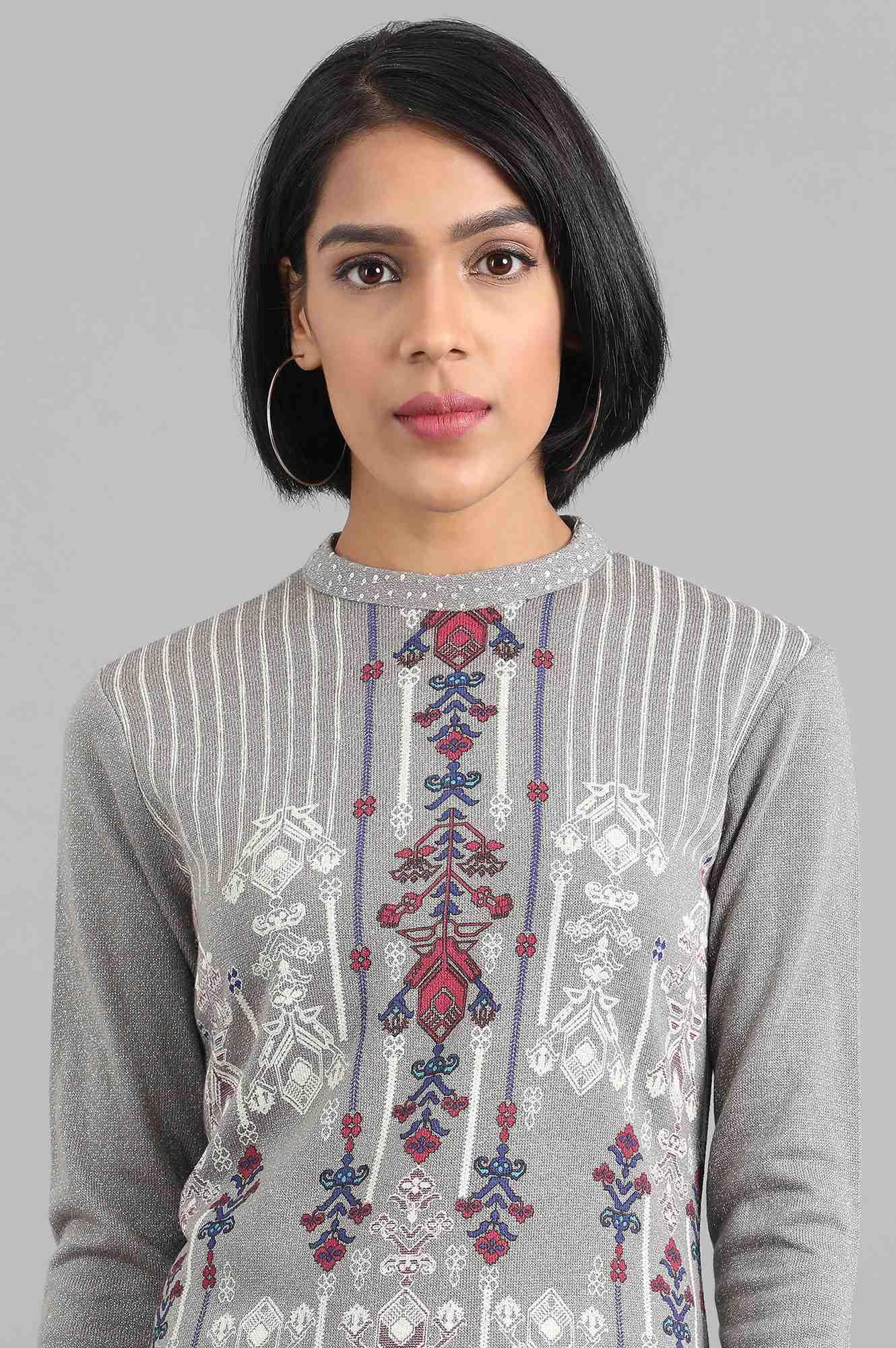 Grey Mandarin Neck Winter kurta - Image 5