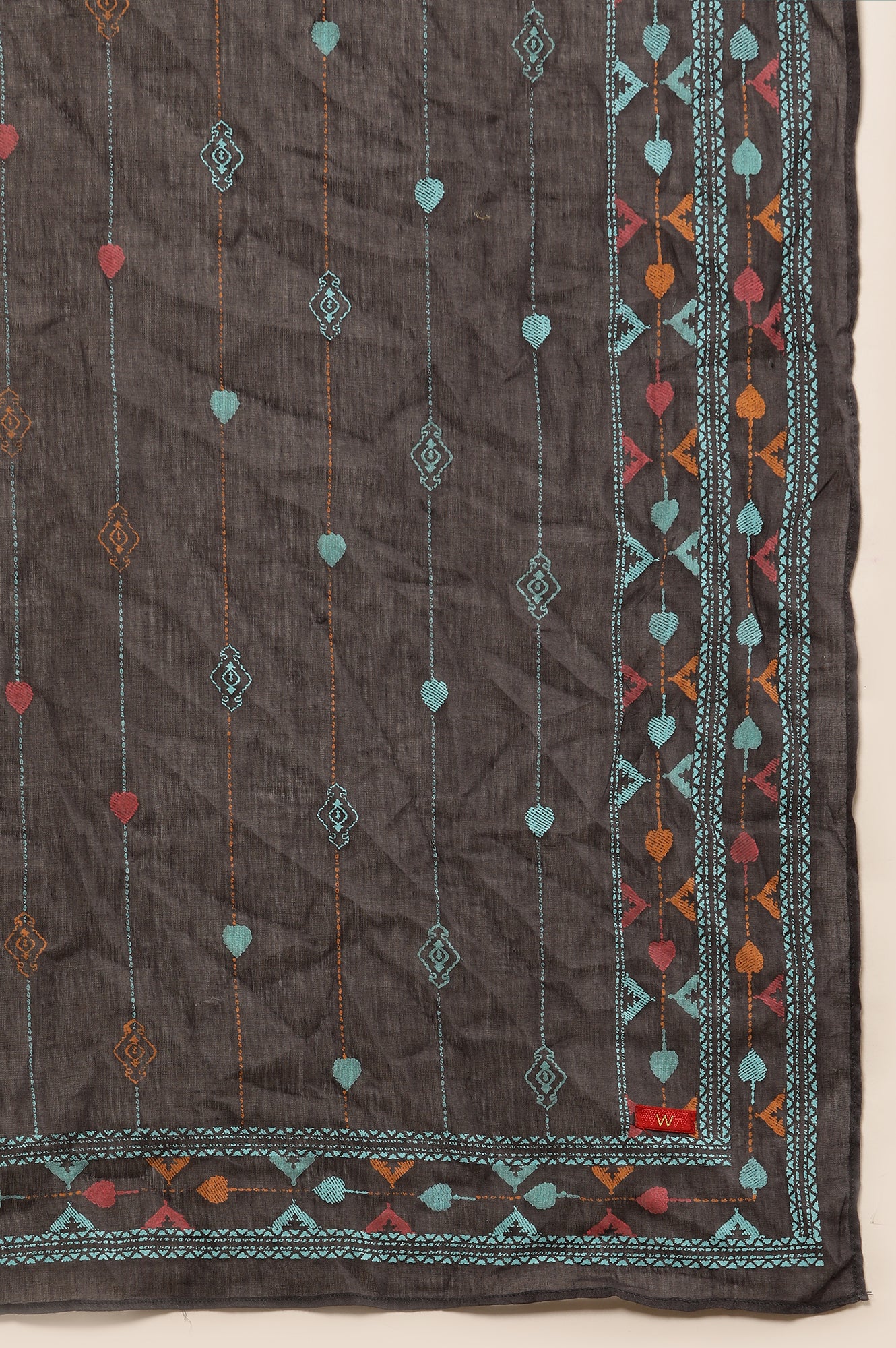 Grey Printed Straight Kurta, Parallel Pants And Dupatta Set - Image 9