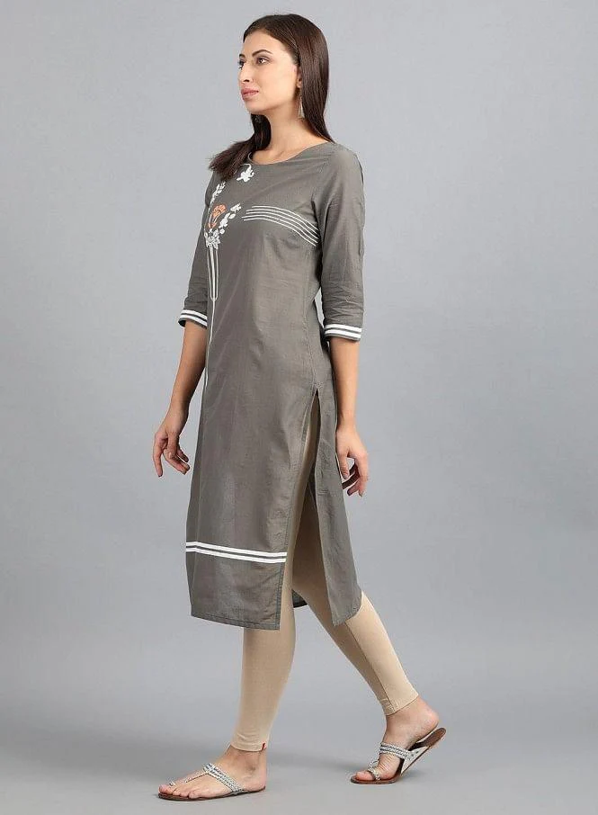 Grey Round Neck Printed kurta - Image 8