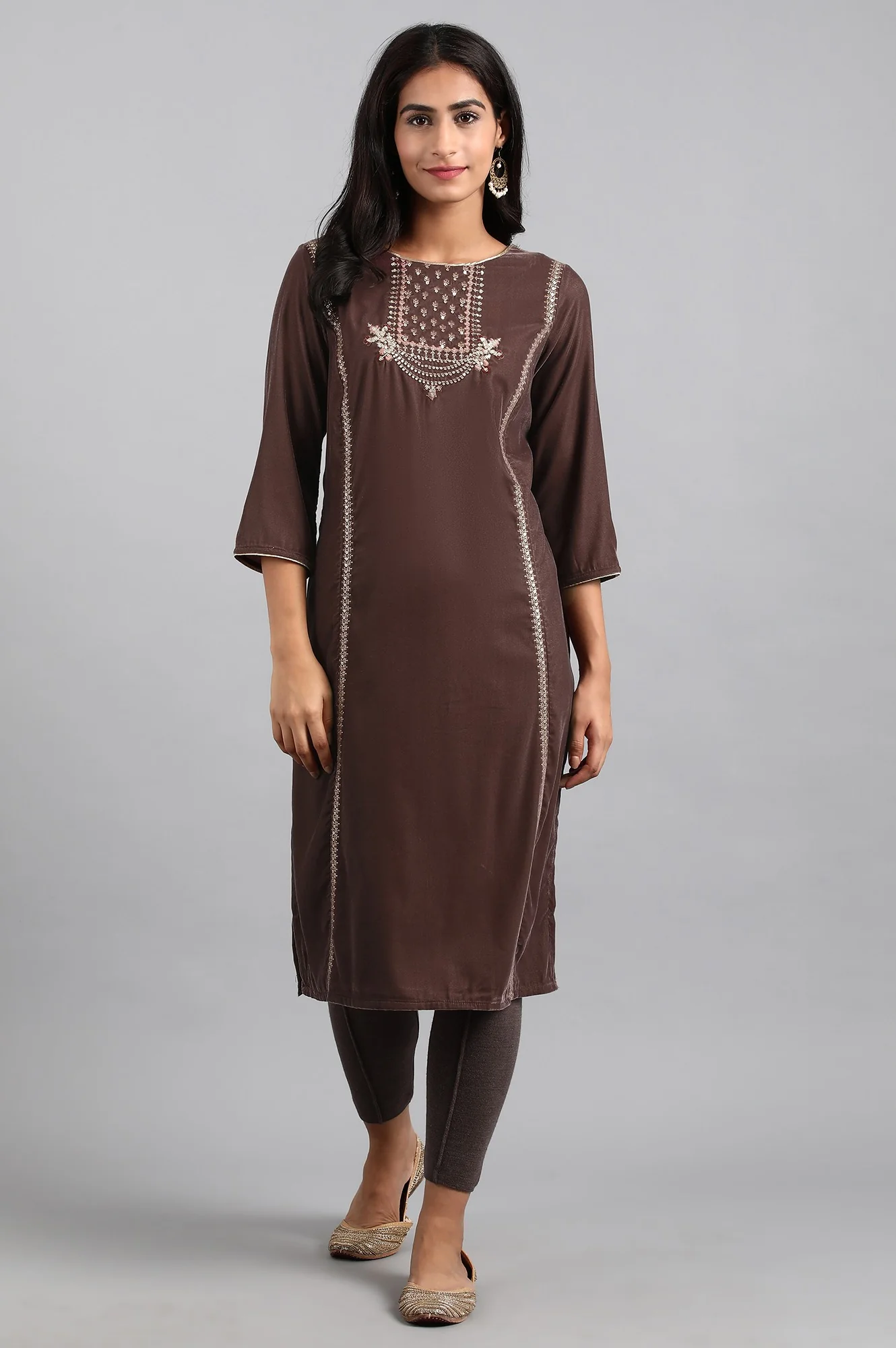 Grey Round Neck Velvet Winter kurta