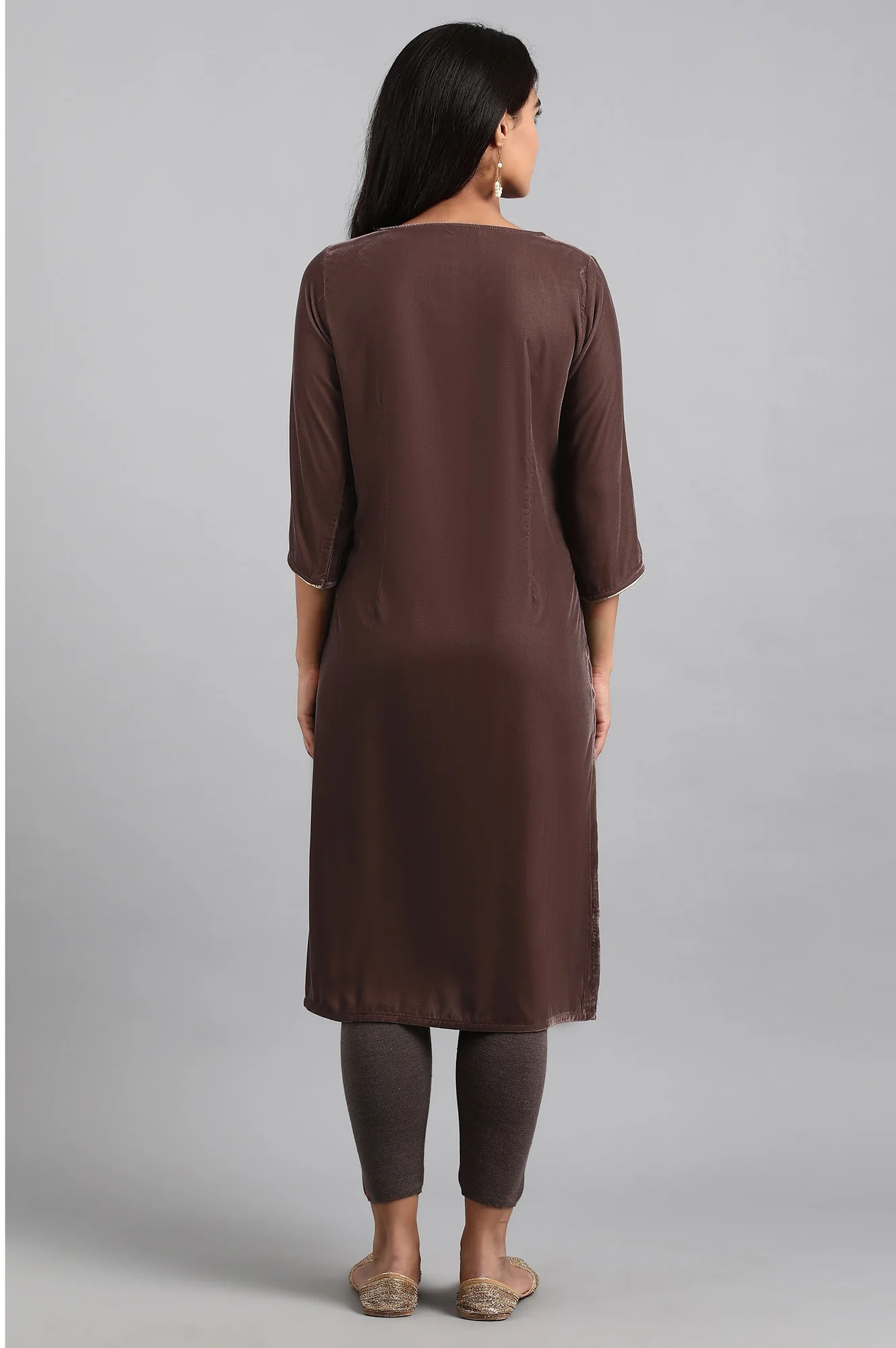 Grey Round Neck Velvet Winter kurta - Image 2