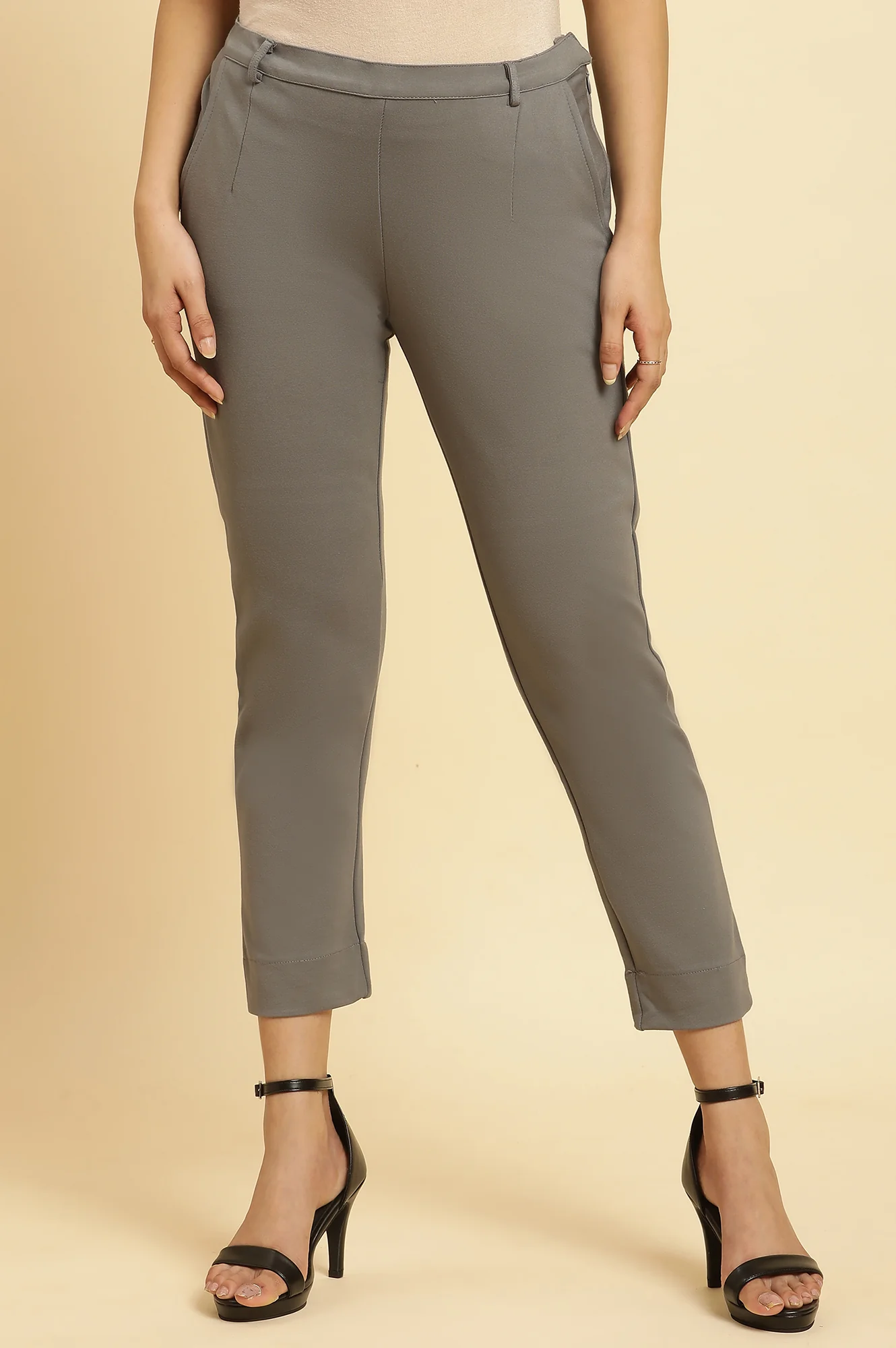 Grey Slim Fit Elasticated Western Pants
