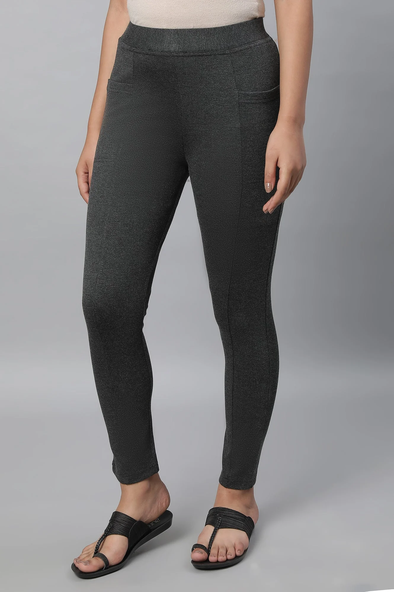 Elleven Women's Grey Solid Skinny Fit Tights With Elasticated Waistband - Image 3