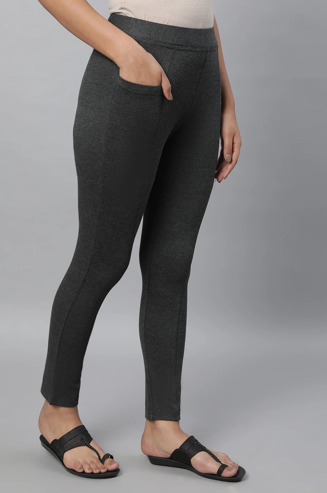Elleven Women's Grey Solid Skinny Fit Tights With Elasticated Waistband - Image 4