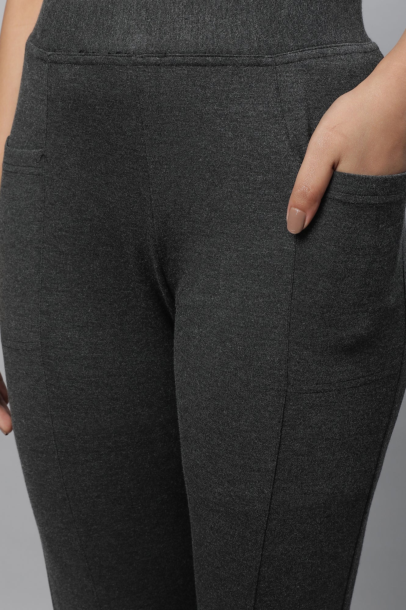 Elleven Women's Grey Solid Skinny Fit Tights With Elasticated Waistband - Image 6