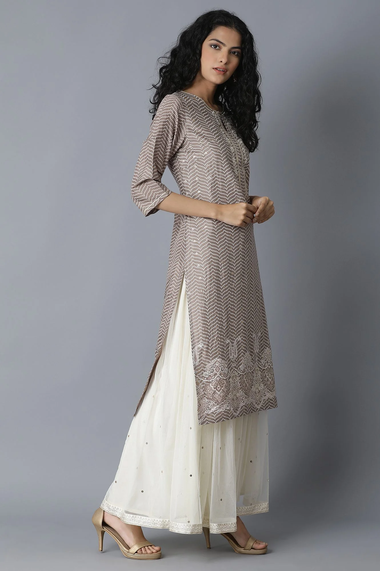 Grey Straight Printed kurta - Image 4