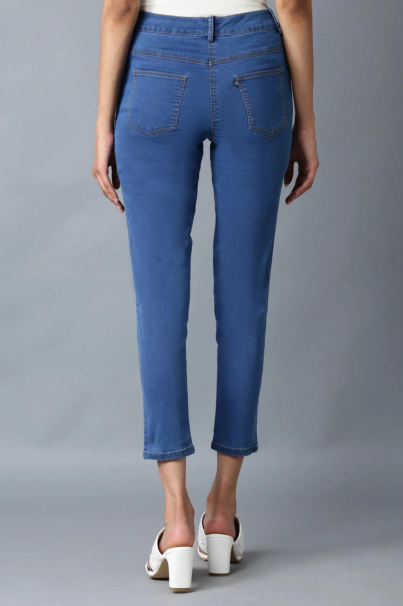 Elleven Women's Ice Blue Solid Slim-fit Denim Pants with Front Zip Closure - Image 2