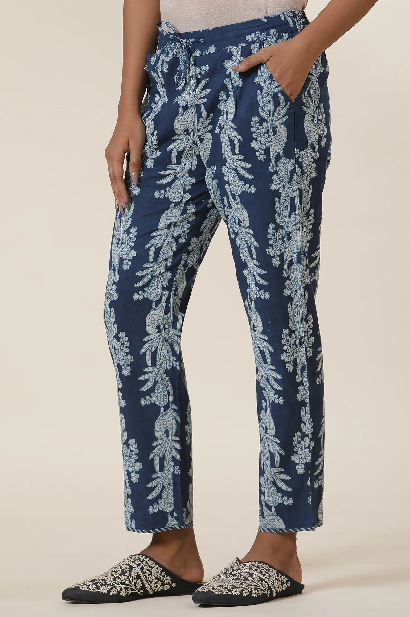 Indigo Block Print Straight Pants - Image 2