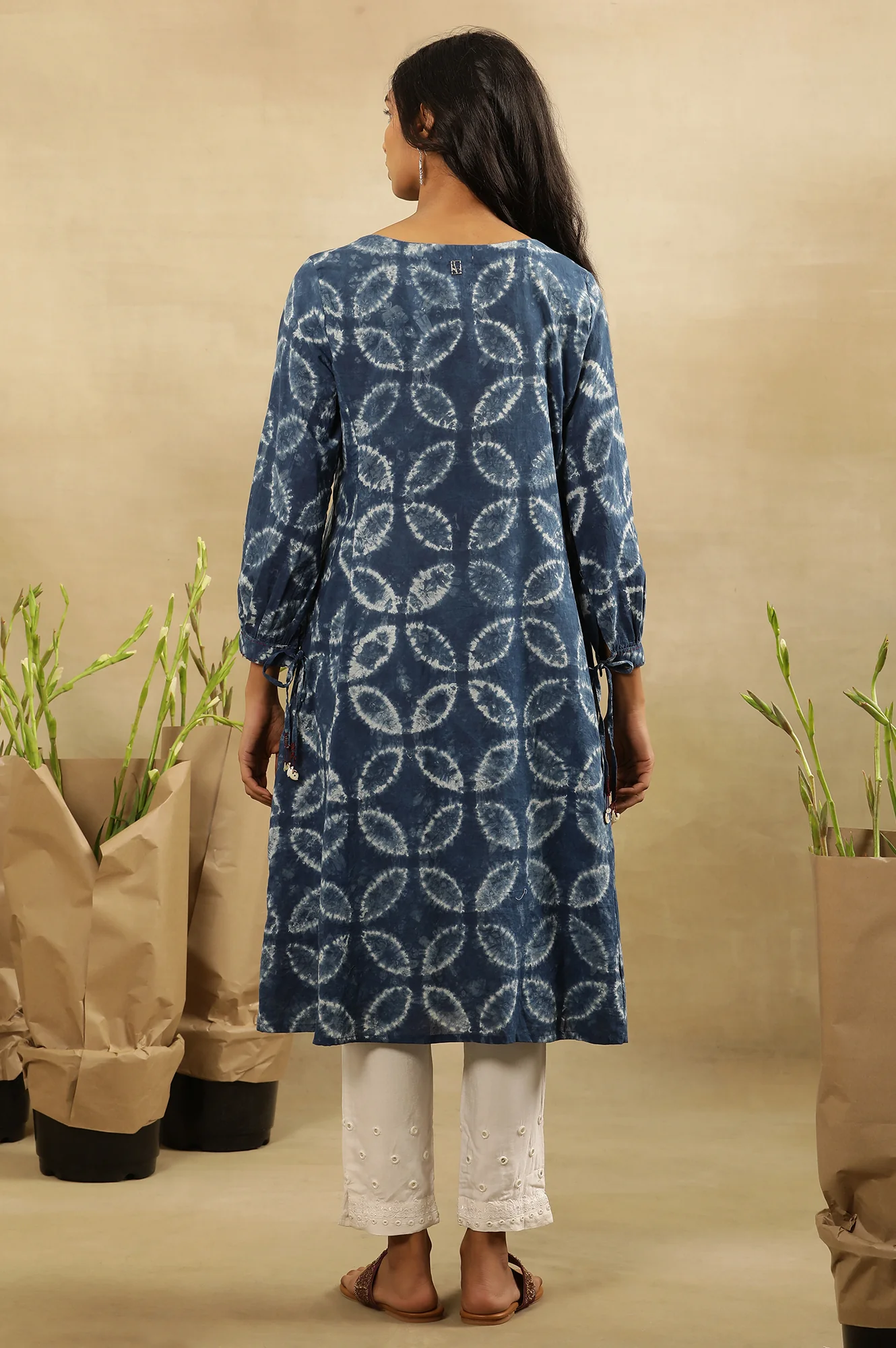 Indigo Shibori Pleated Flared Dress  In Cotton Voile - Image 4