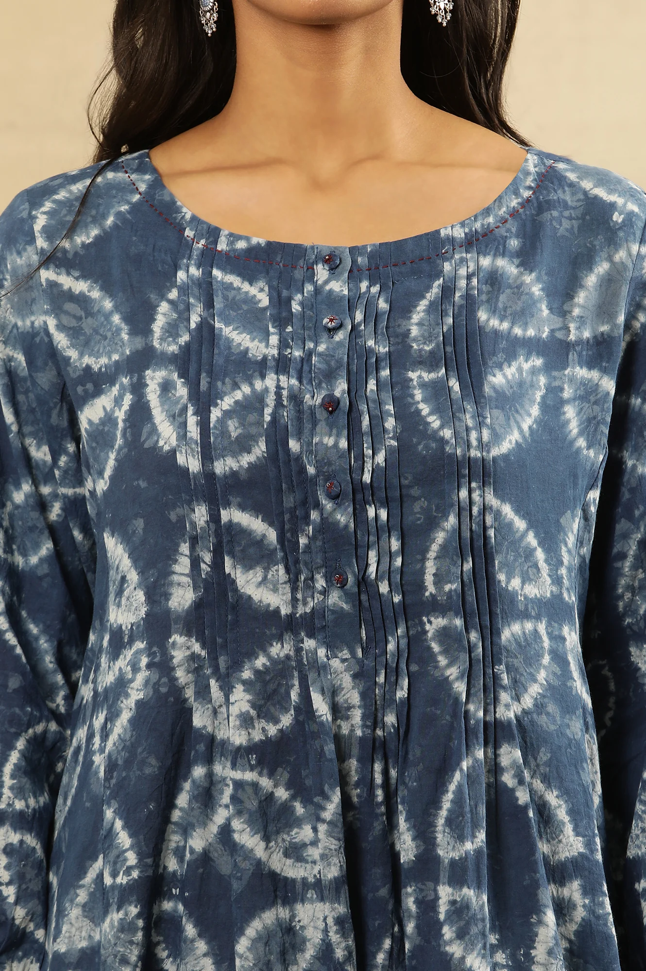 Indigo Shibori Pleated Flared Dress  In Cotton Voile - Image 7