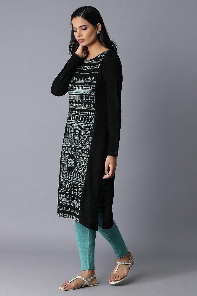 Jade Green Acrylic Jacquard kurta - Image 3