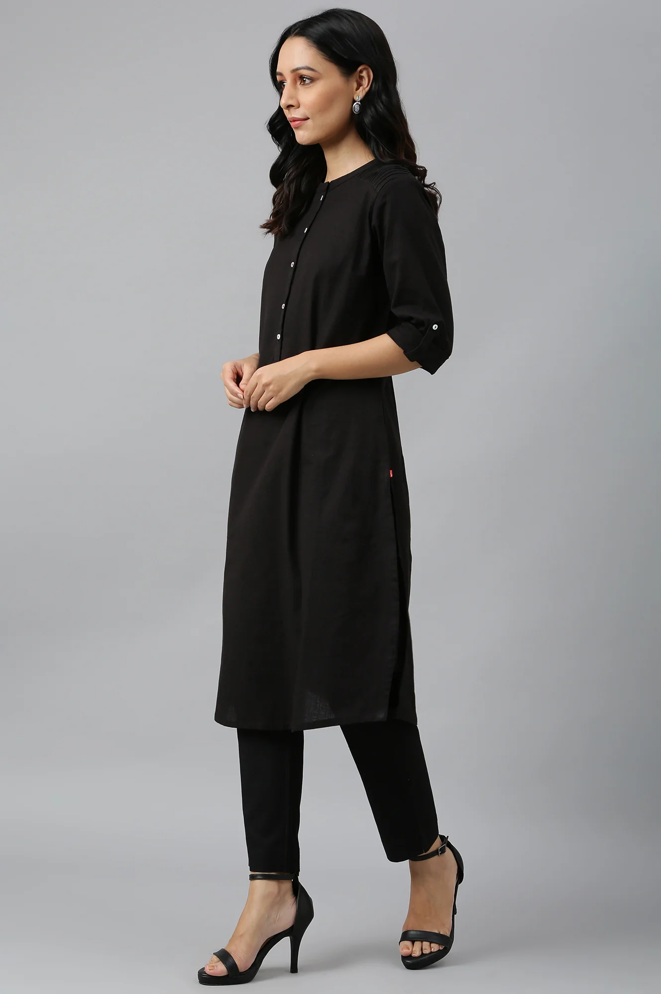 Jet Black Half Placket Shirt kurta - Image 3