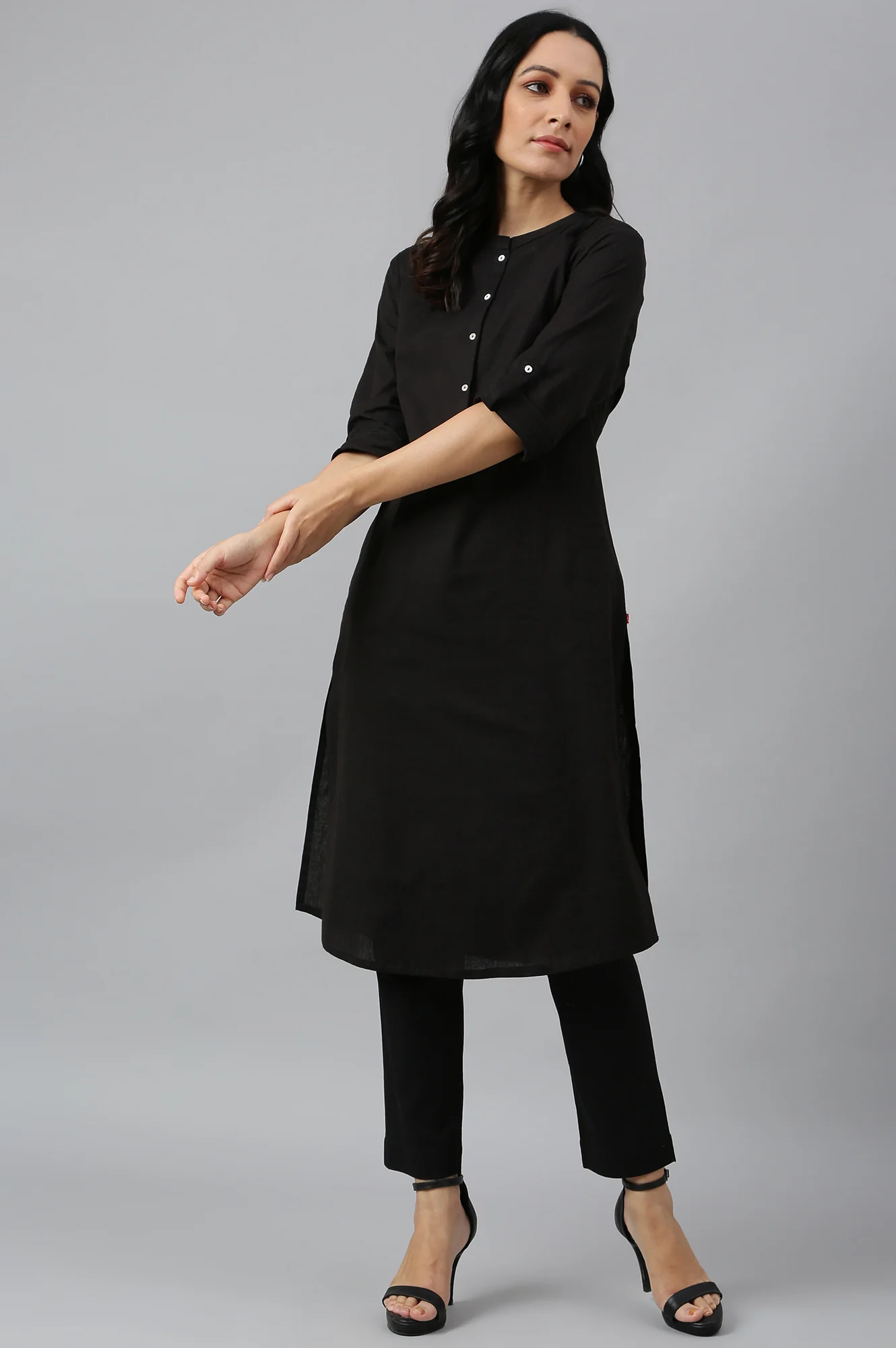 Jet Black Half Placket Shirt kurta - Image 5
