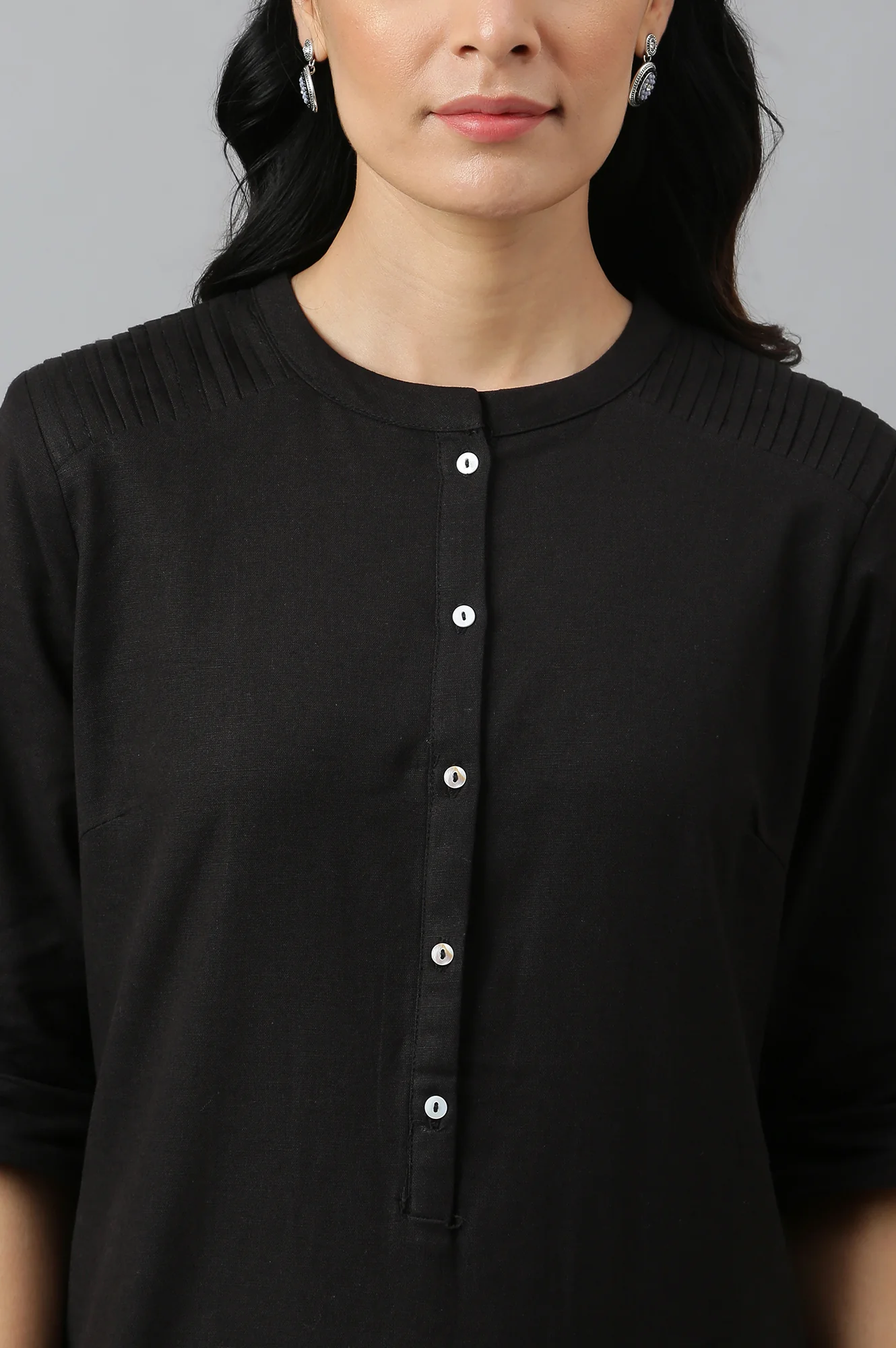 Jet Black Half Placket Shirt kurta - Image 8