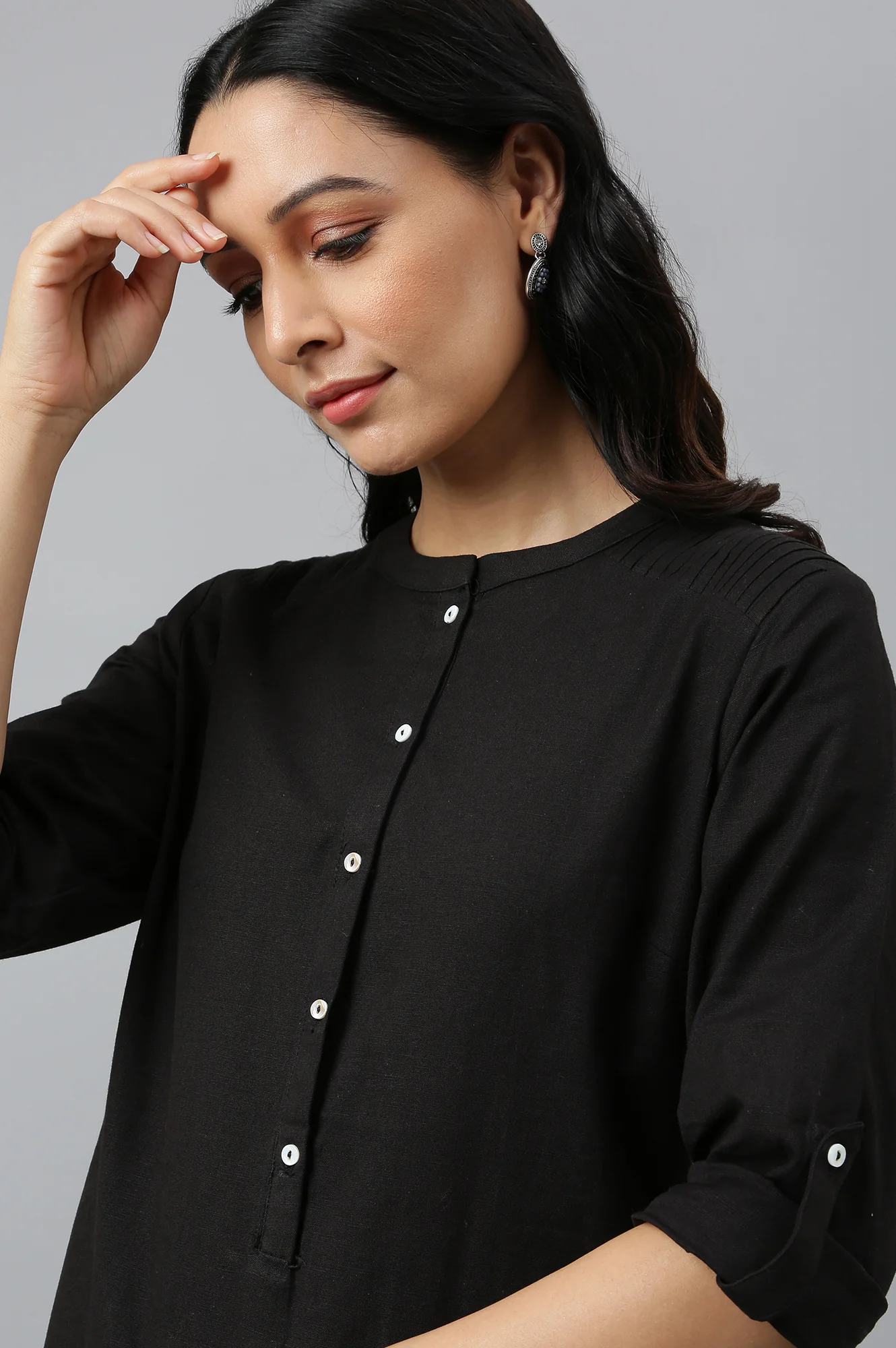 Jet Black Half Placket Shirt kurta - Image 9