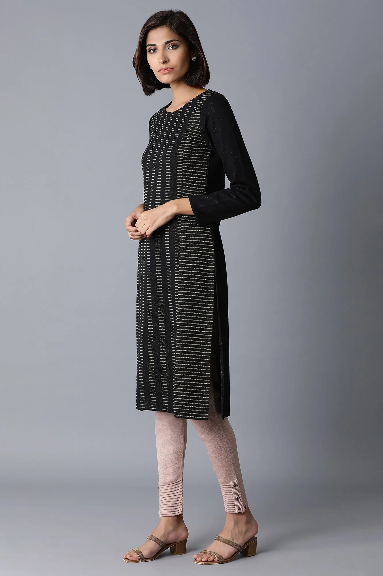 Jet Black Pc Jacquard Kurta - Image 3