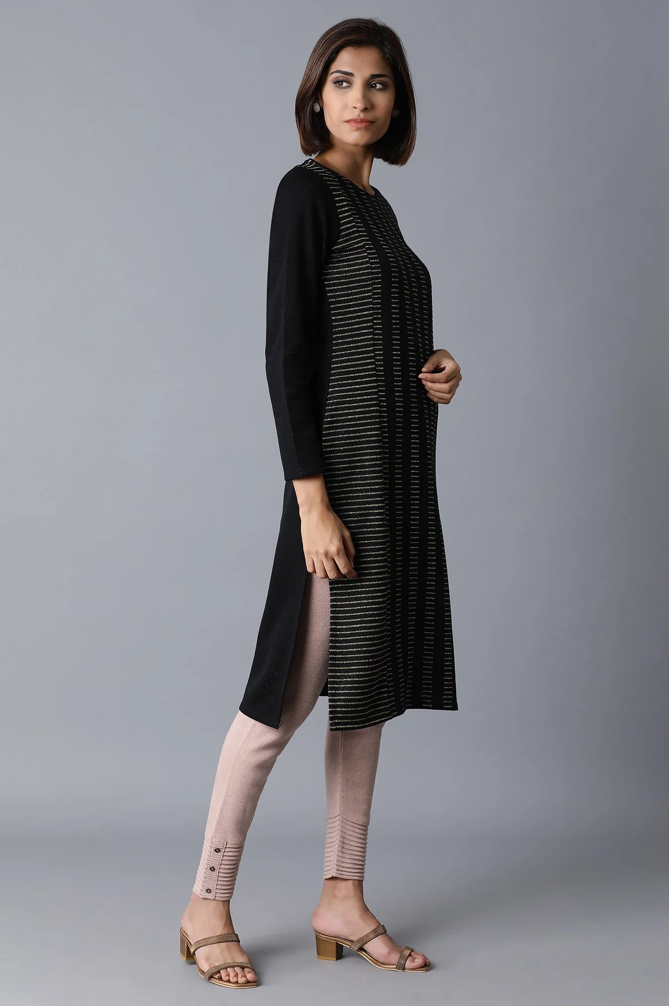 Jet Black Pc Jacquard Kurta - Image 4
