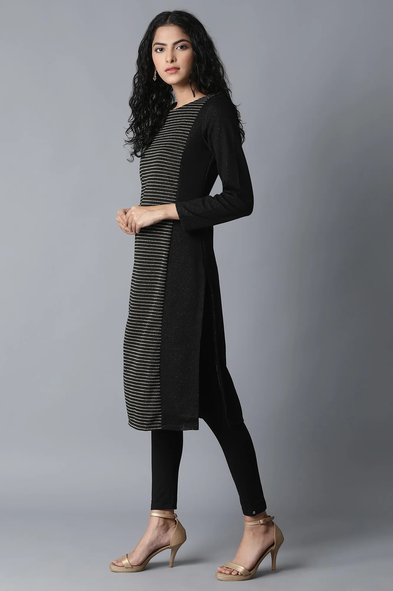 Jet Black Pc Jacquard Kurta - Image 3