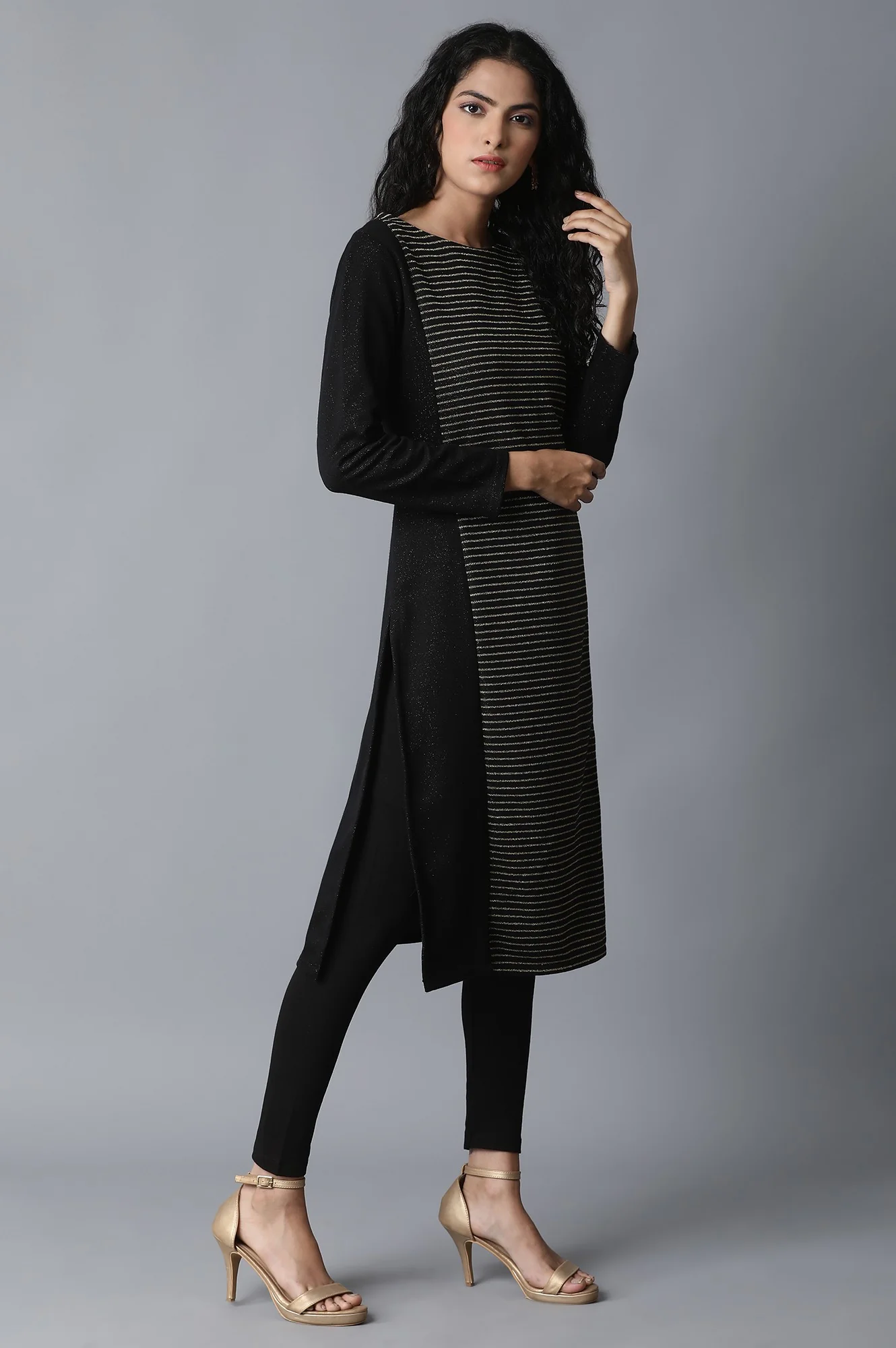Jet Black Pc Jacquard Kurta - Image 4