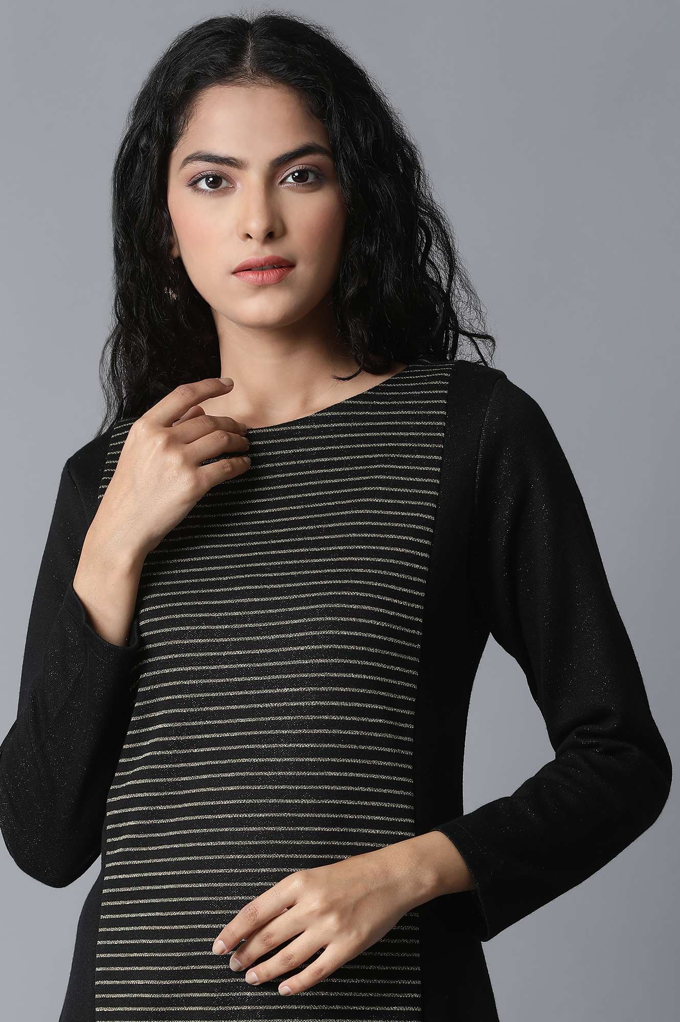 Jet Black Pc Jacquard Kurta - Image 5