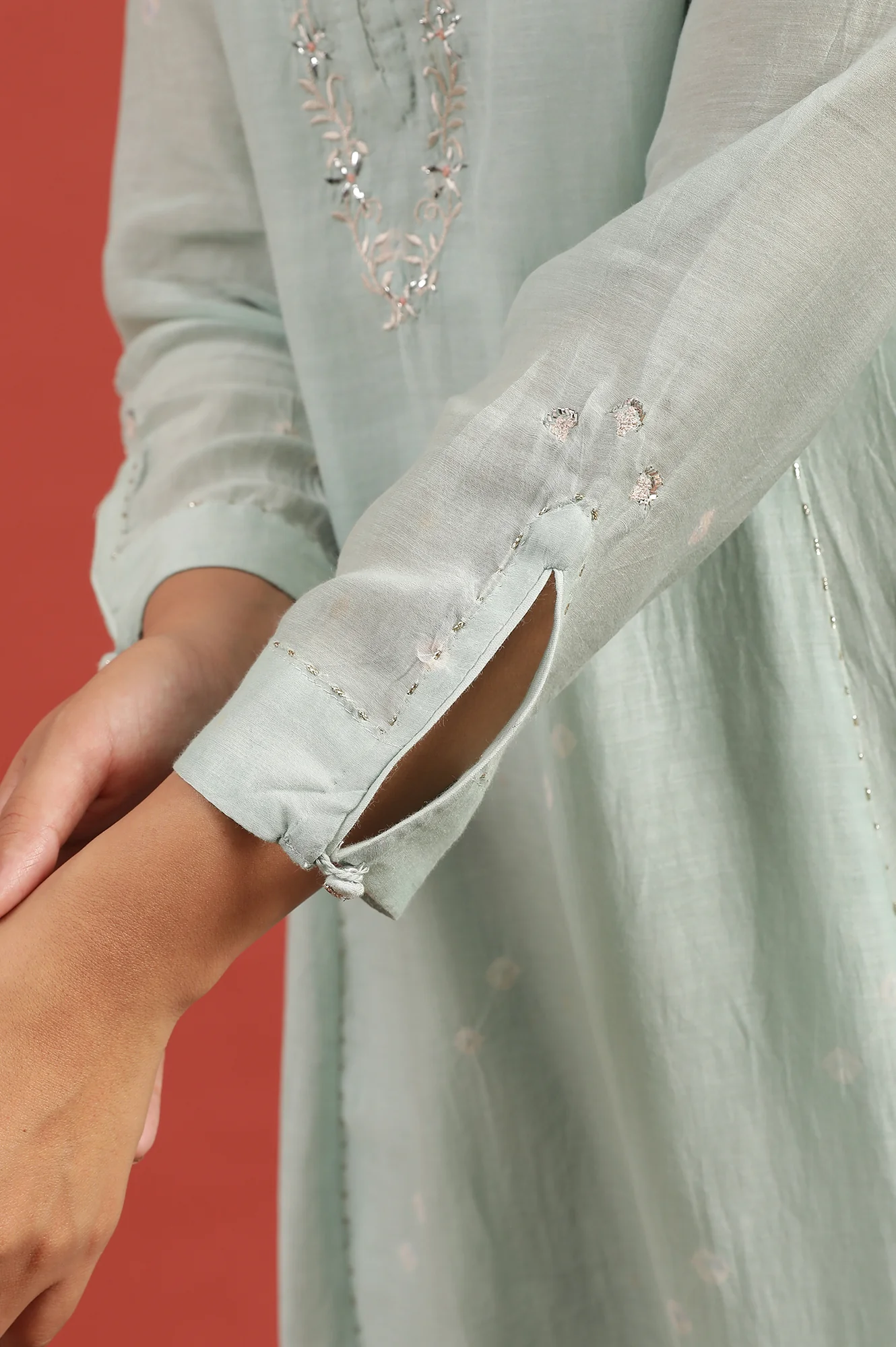 Light Blue Hand Block Print Flared Kurta - Image 7