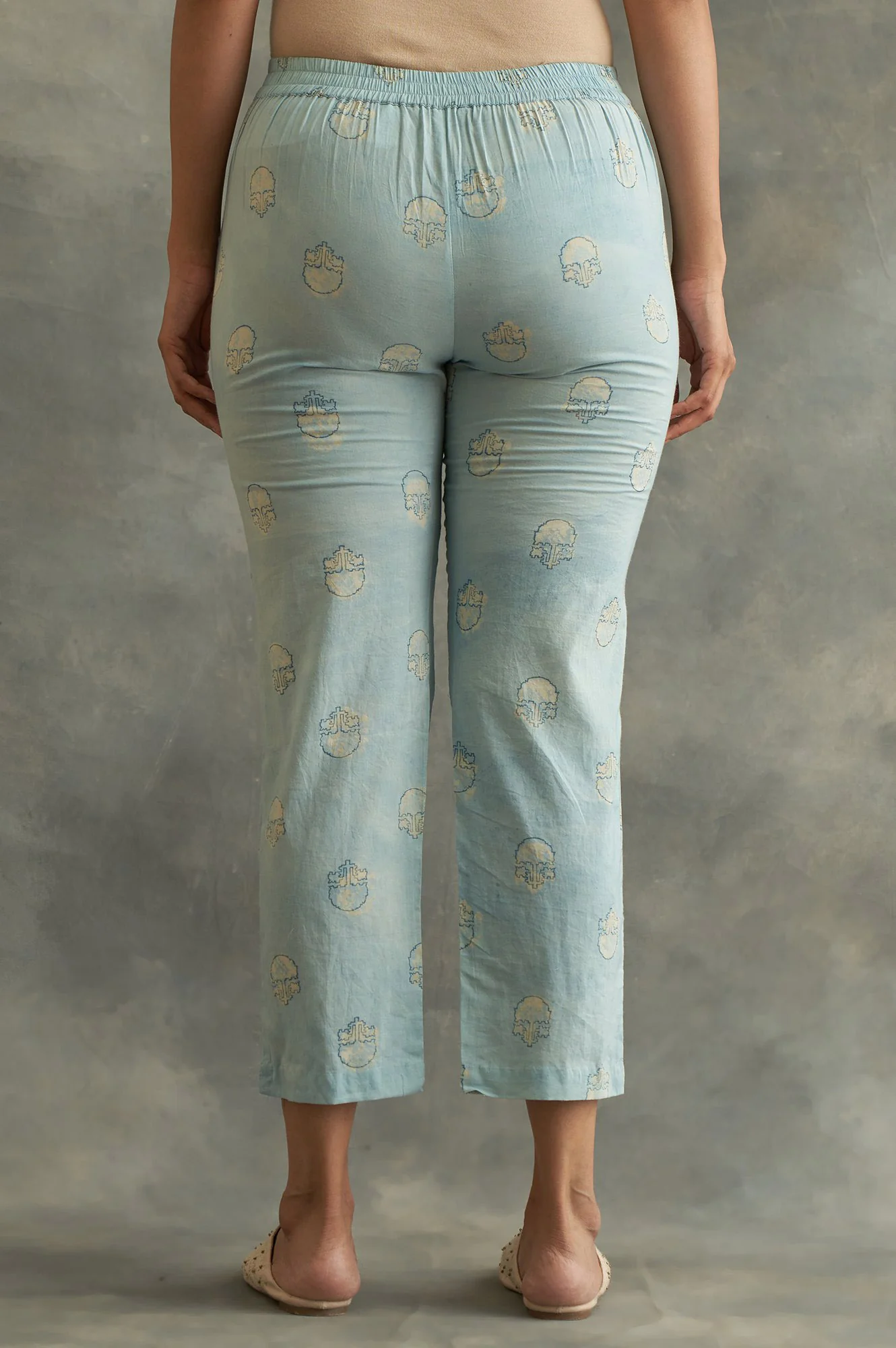 Light Blue Handblock Print Straight Pants - Image 2