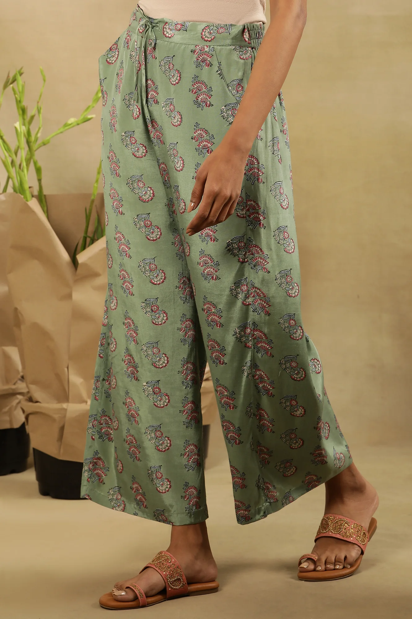 Light Green Block Printed Parallel Pants - Image 2