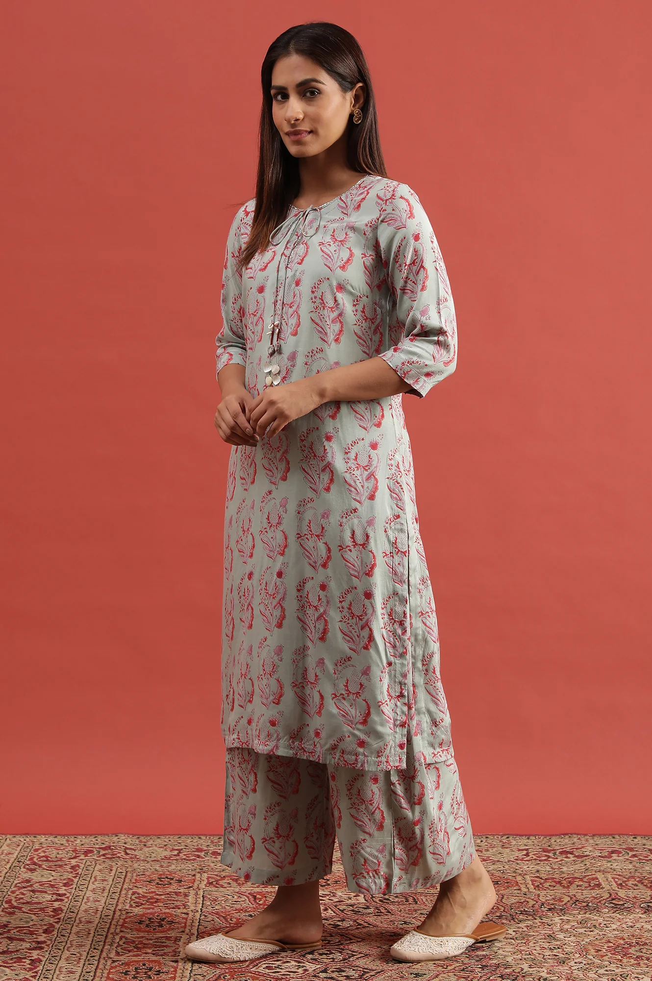 Light Green Hand Block Print Kurta - Image 2