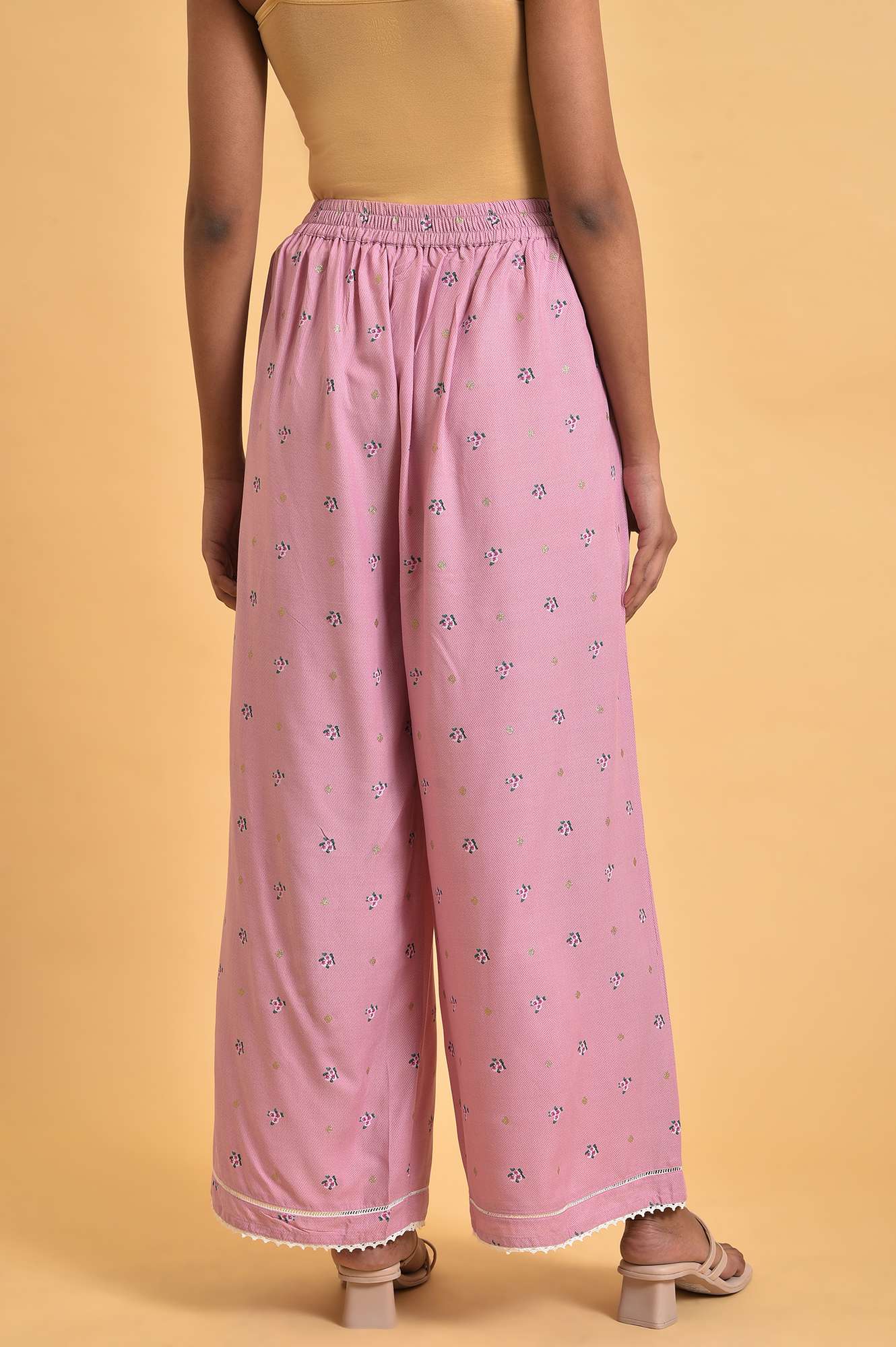 Light Purple Floral Printed Parallel Pants - Image 2