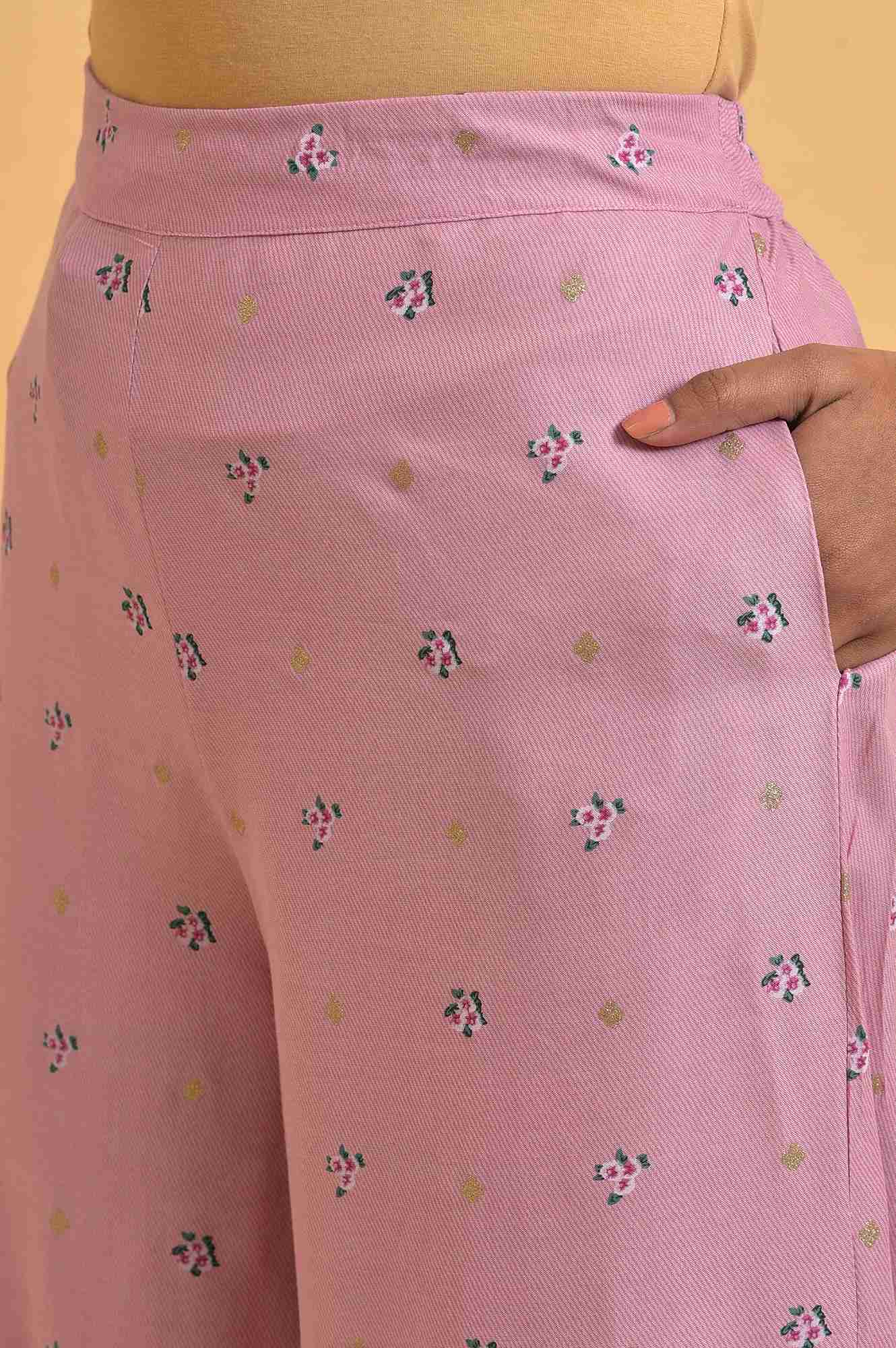 Light Purple Floral Printed Parallel Pants - Image 6