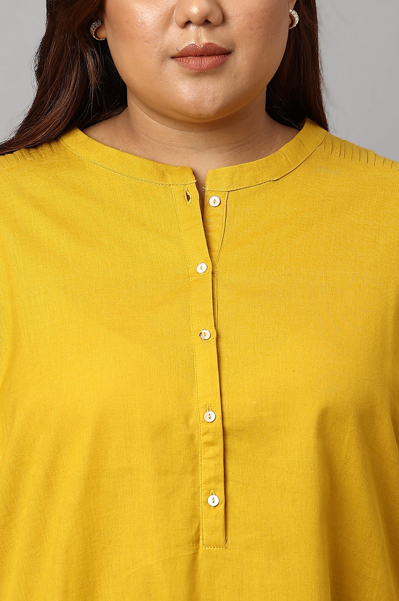 Light Yellow Half Placket Plus Size Shirt kurta - Image 5
