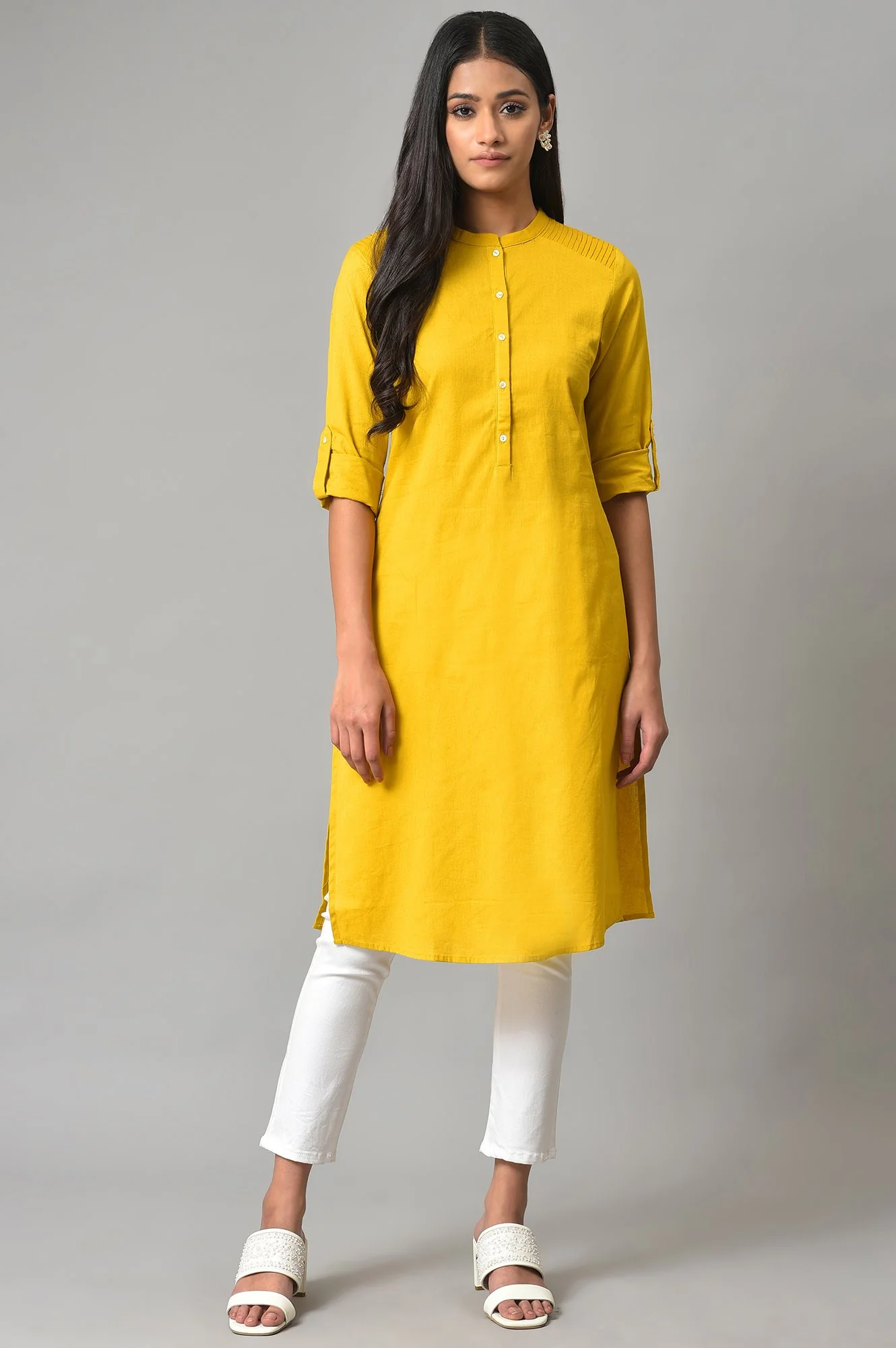 Light Yellow Half Placket Shirt kurta