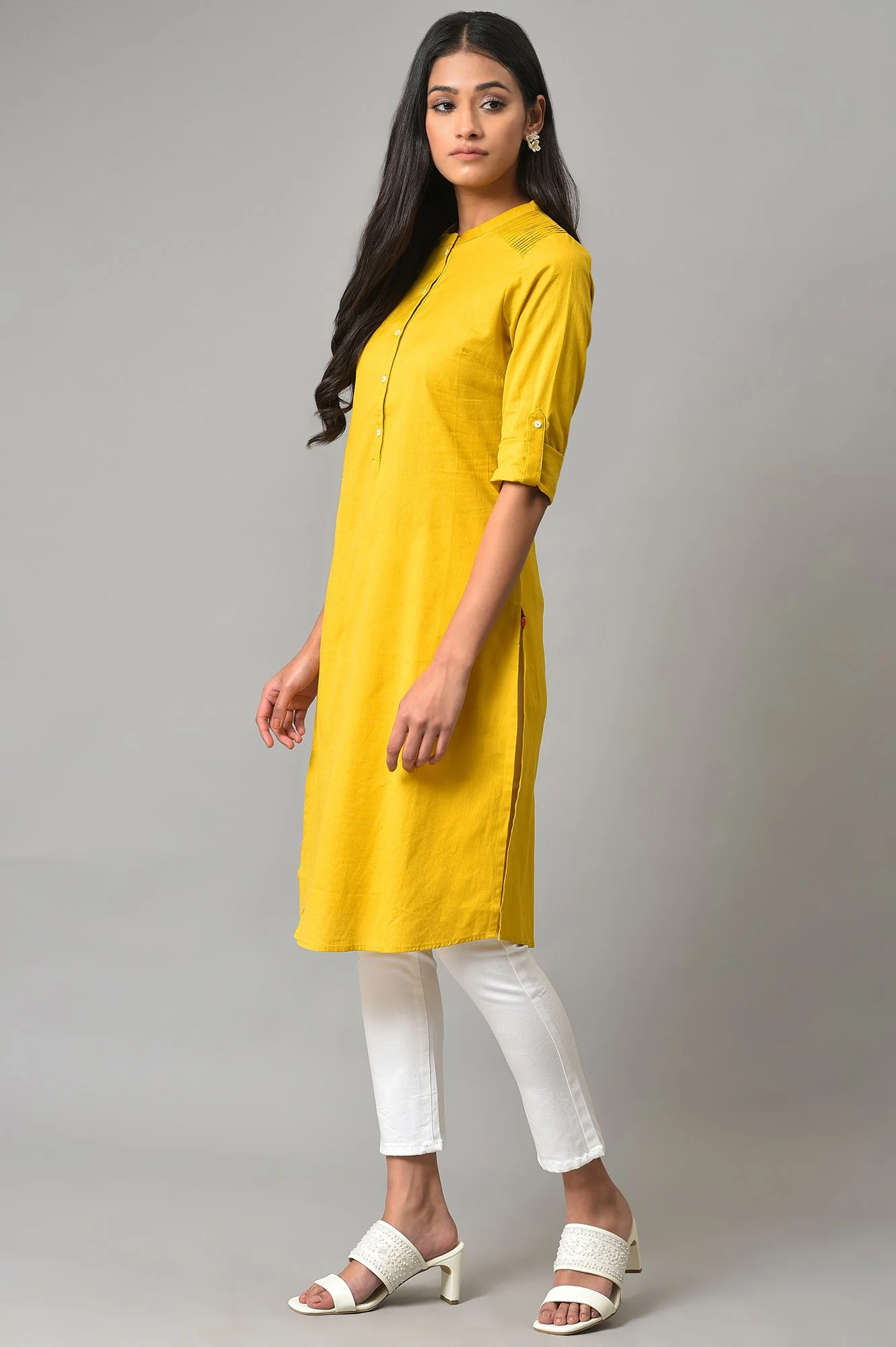 Light Yellow Half Placket Shirt kurta - Image 3