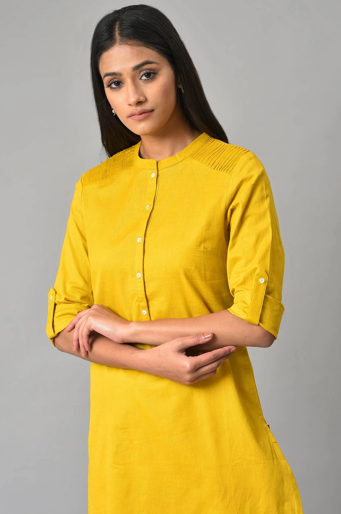Light Yellow Half Placket Shirt kurta - Image 5