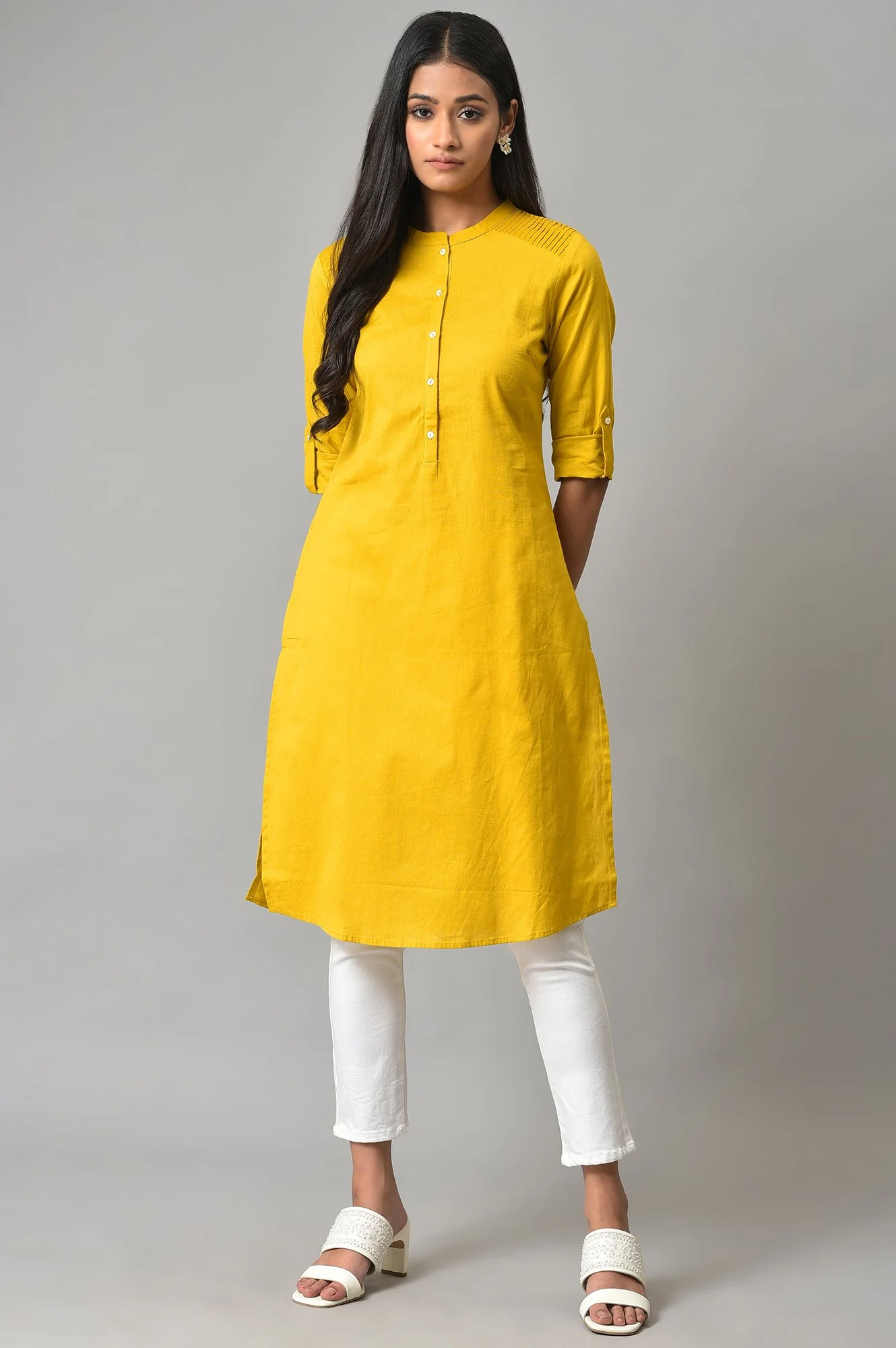 Light Yellow Half Placket Shirt kurta - Image 6
