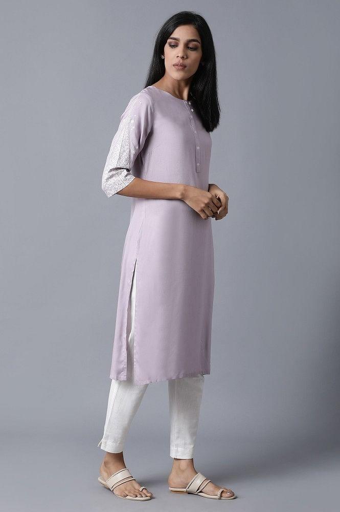 Lilac kurta With Printed Yoke - Image 4