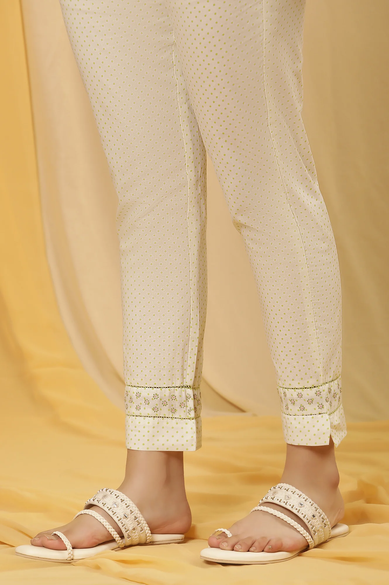 Lime Green Cottom Embroidered Kurta And Pants Set - Image 9