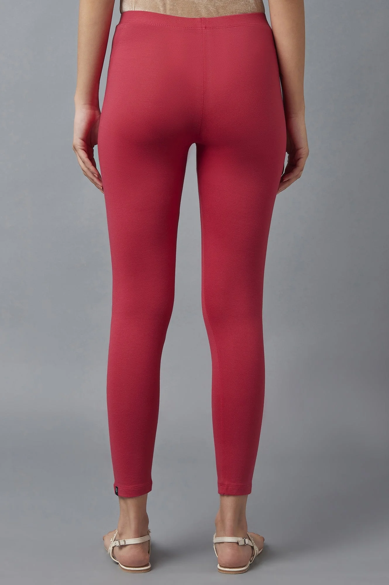 Elleven Women's Red Solid Skinny Cotton Tights With Elasticated Waist - Image 2