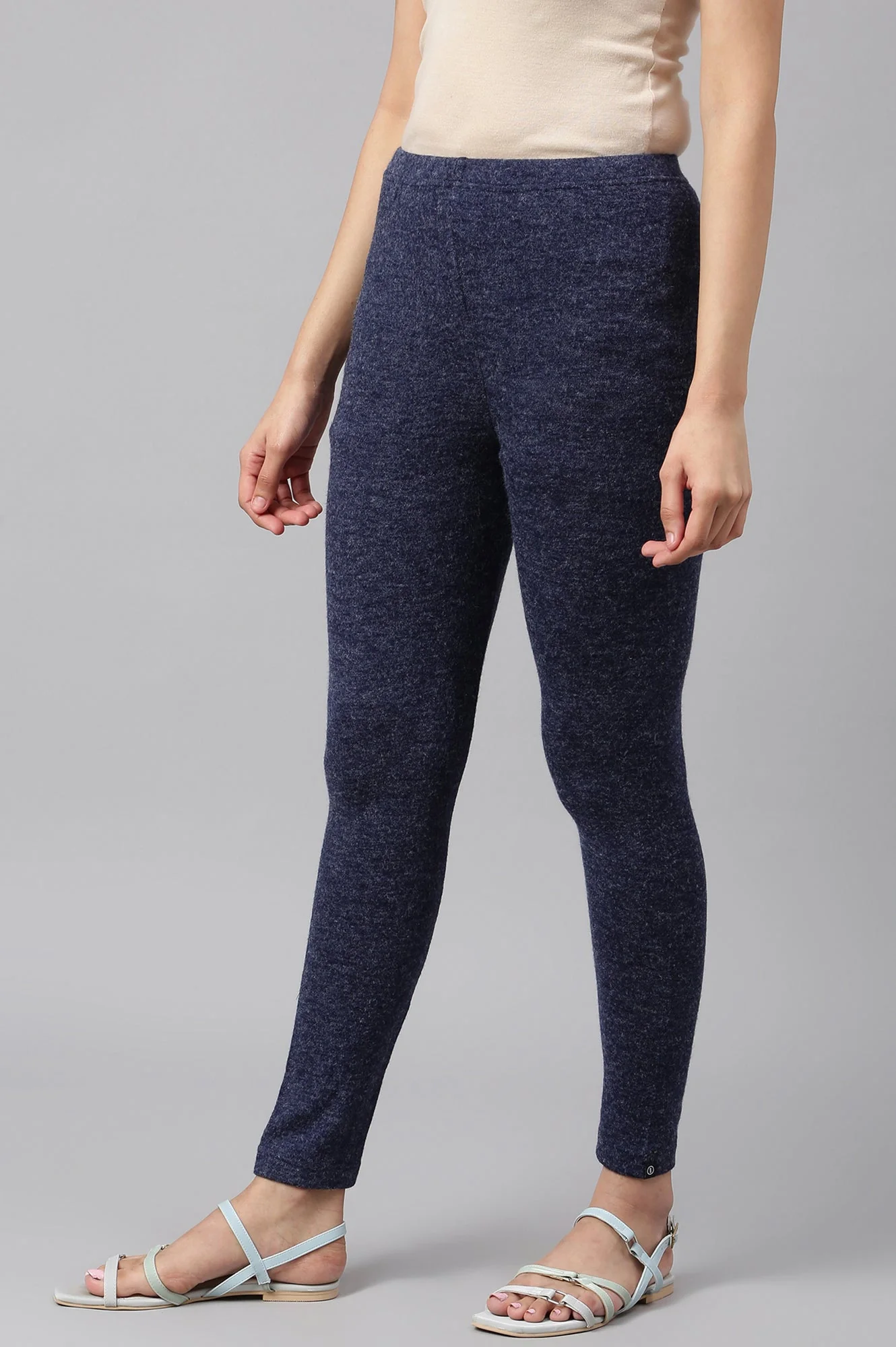 Elleven Women's Navy Blue Solid Skinny-fit Knit Tights with Elasticated Waistband - Image 2